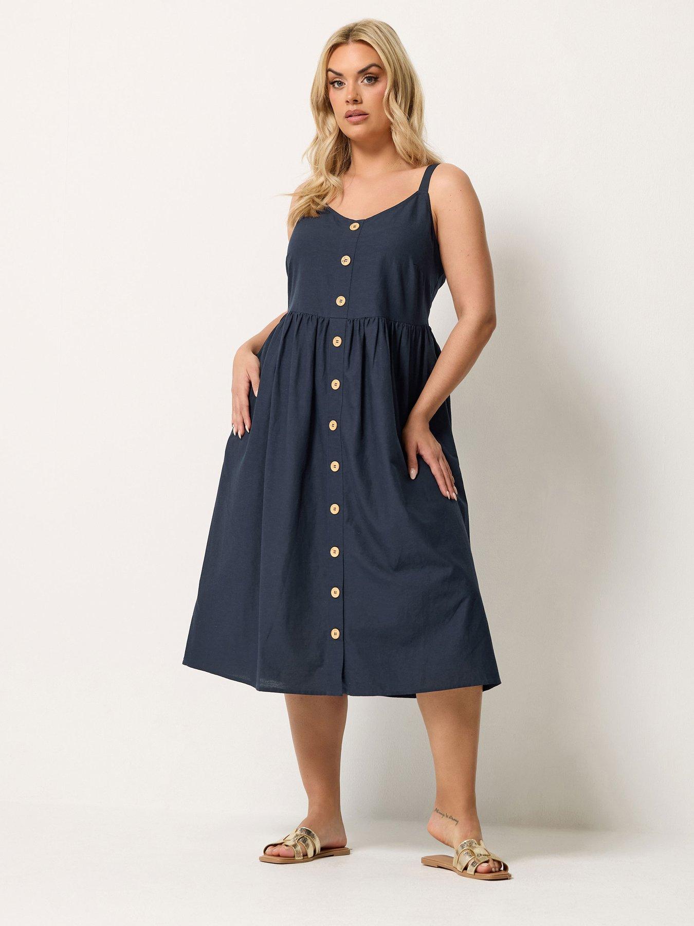 Image 3 of 4 of Yours Curve Linen Button Sundress