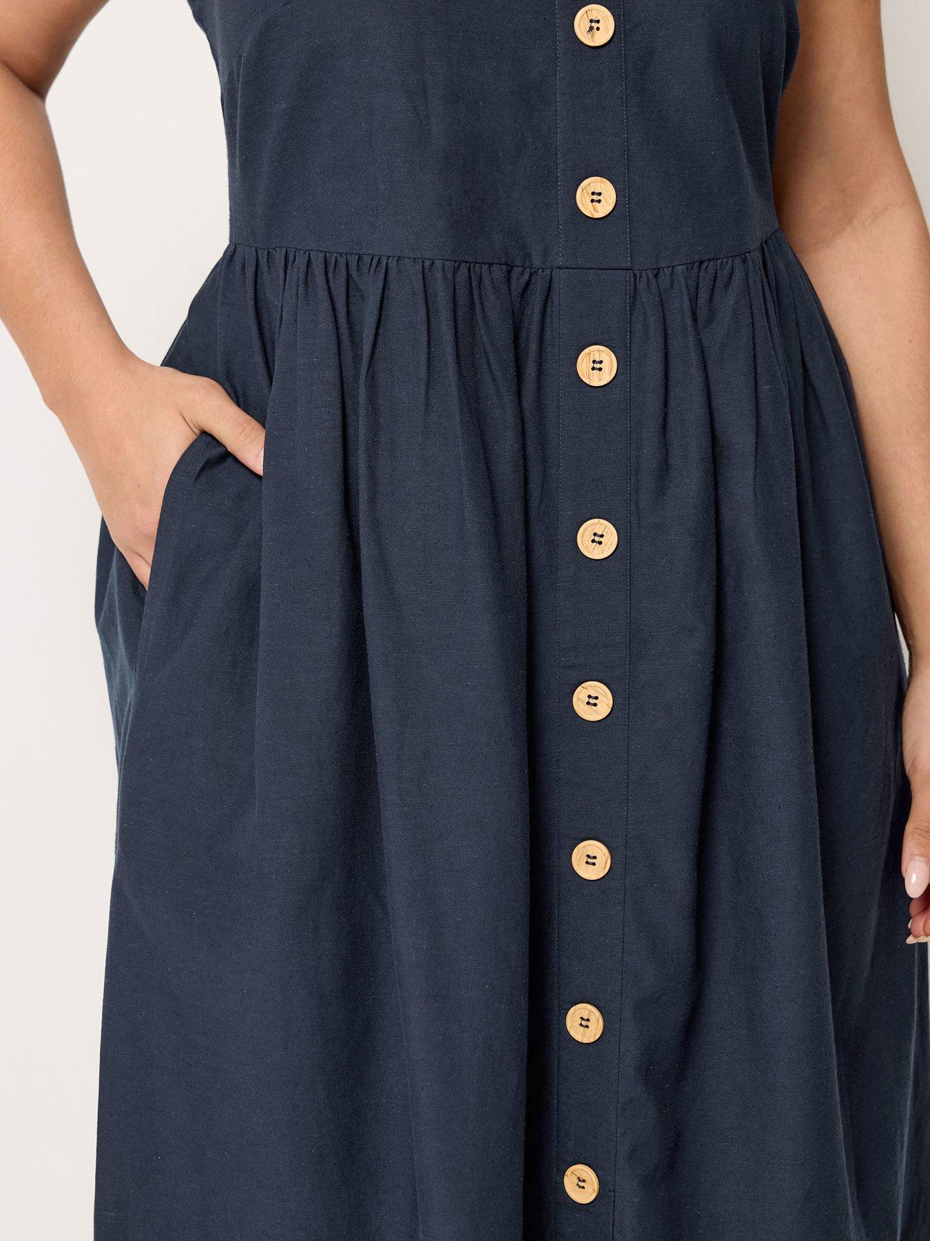 Image 4 of 4 of Yours Curve Linen Button Sundress