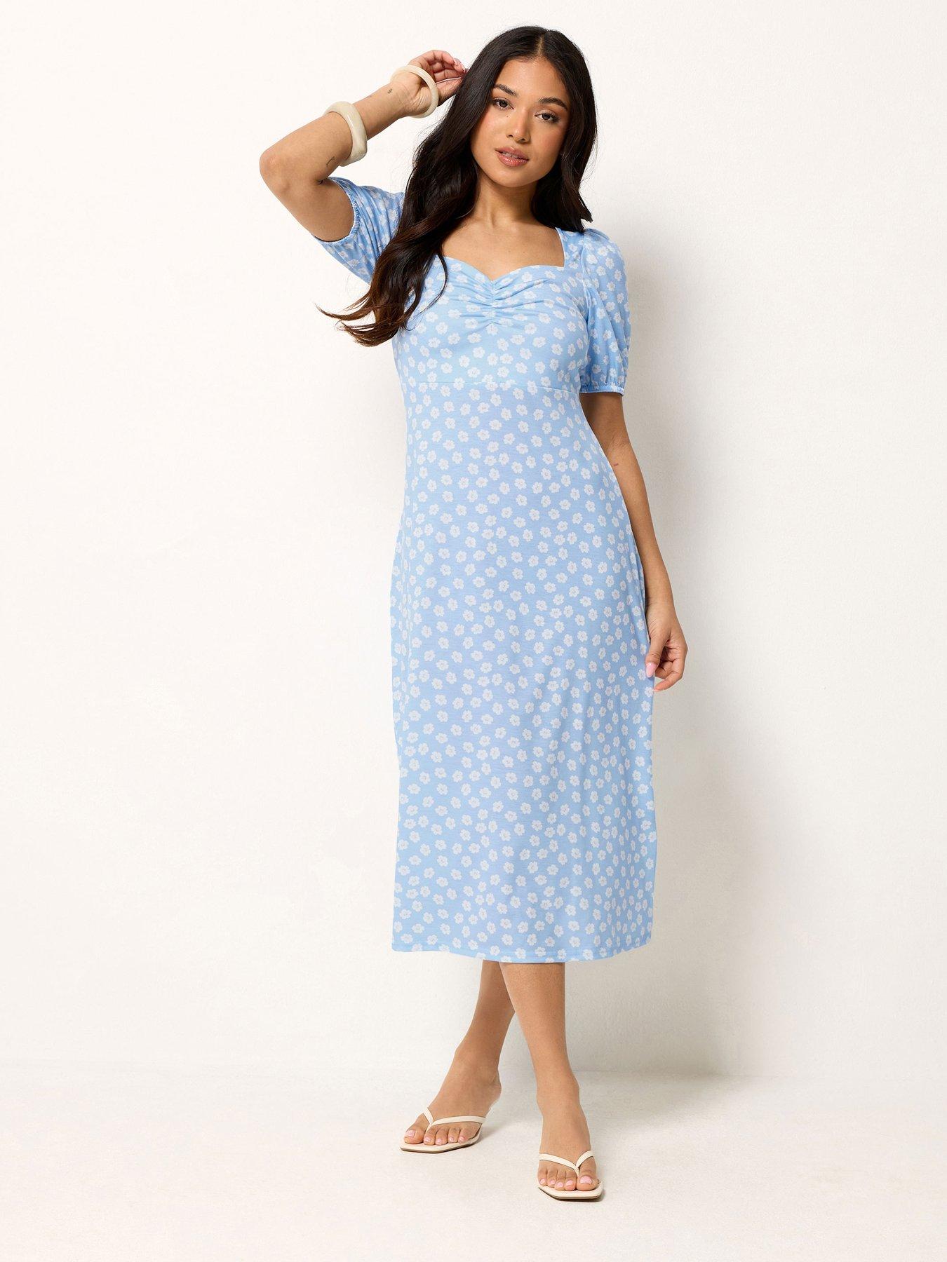 PixieGirl Petite Daisy Print Bust Midi Dress - Blue