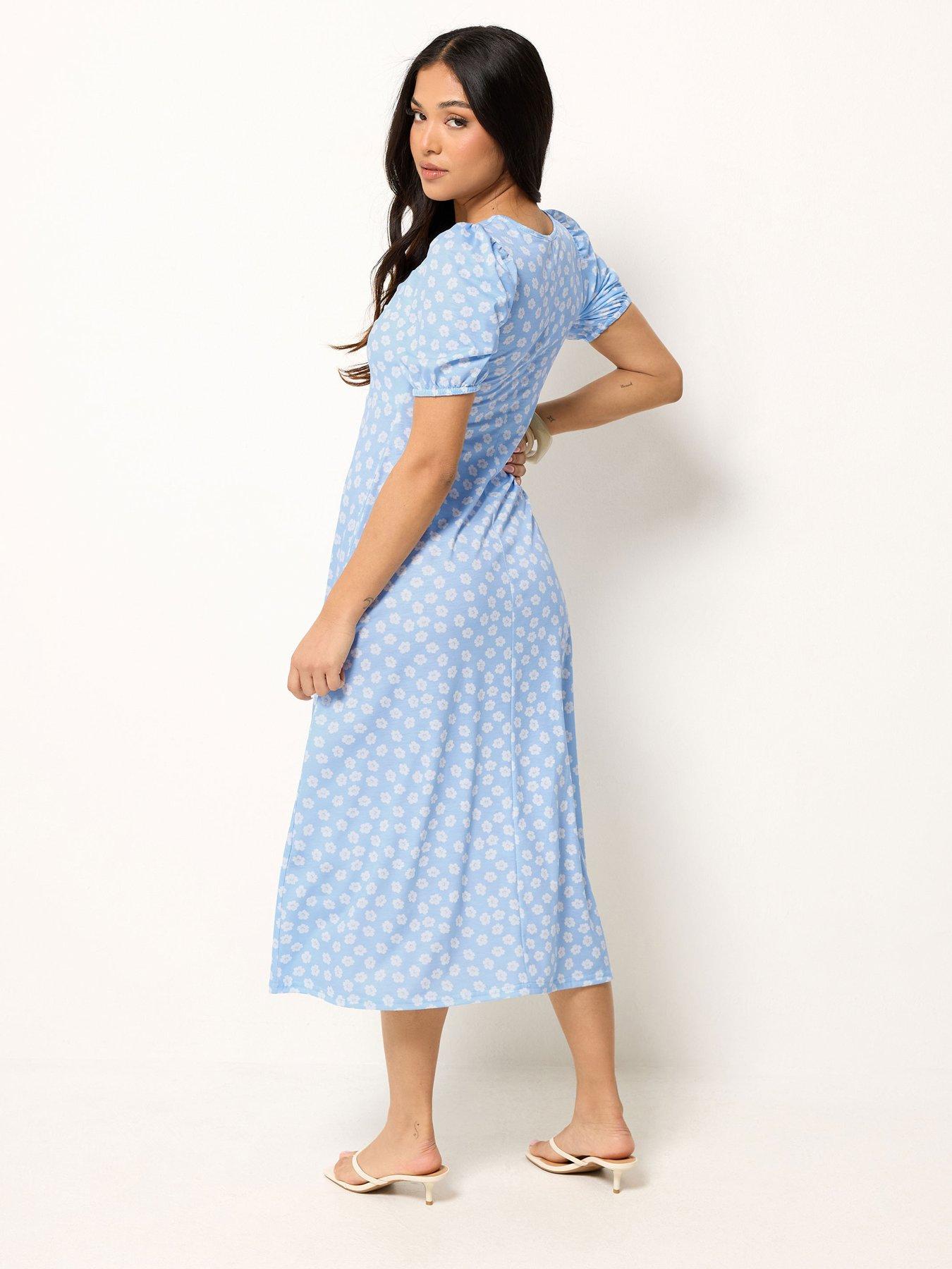 Image 2 of 4 of PixieGirl Petite Daisy Print Bust Midi Dress - Blue