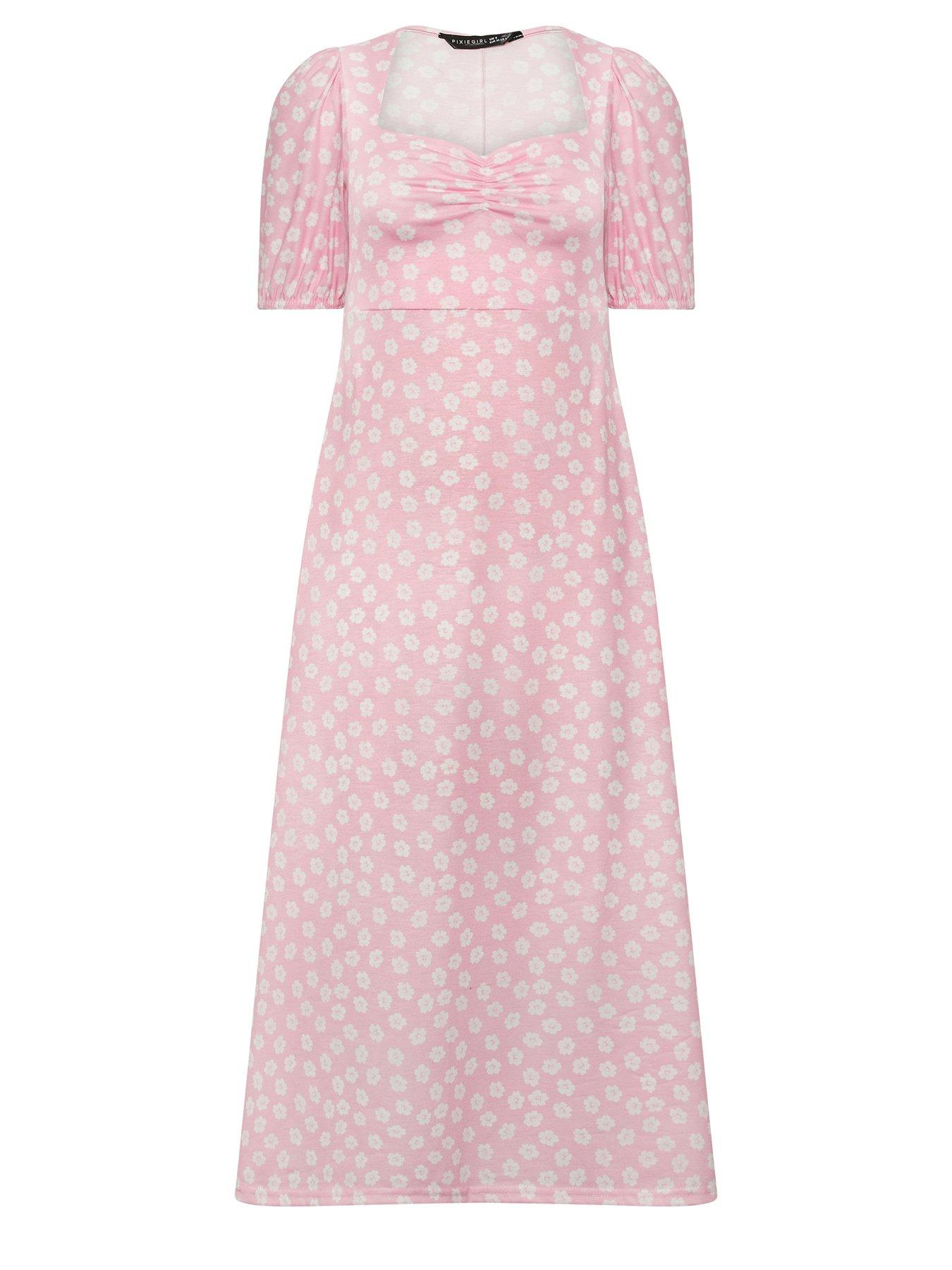 Image 5 of 5 of PixieGirl Petite Daisy Print Bust Midi Dress - Pink