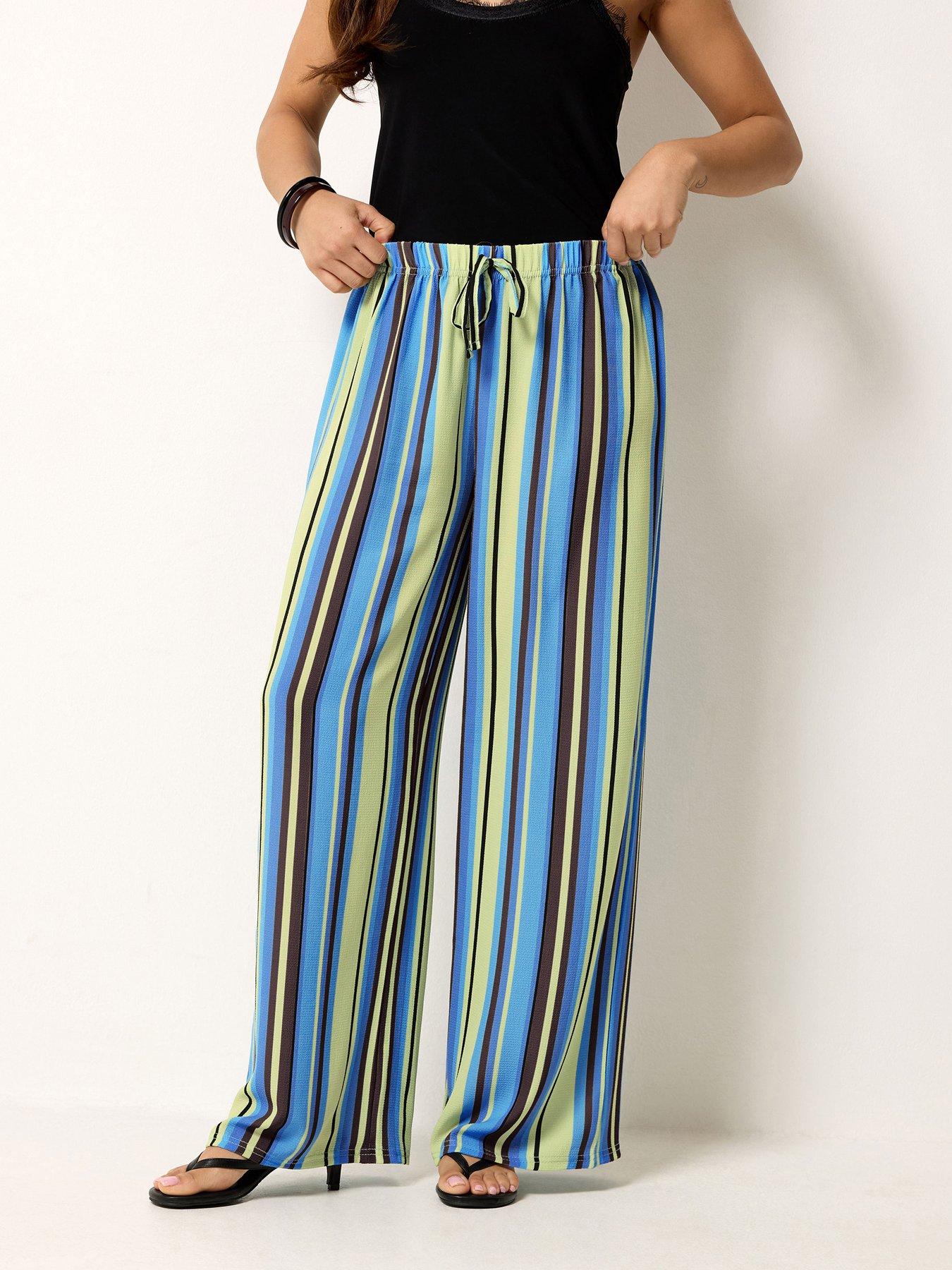 PixieGirl Petite Stripe Print Wide Leg Trousers - Blue