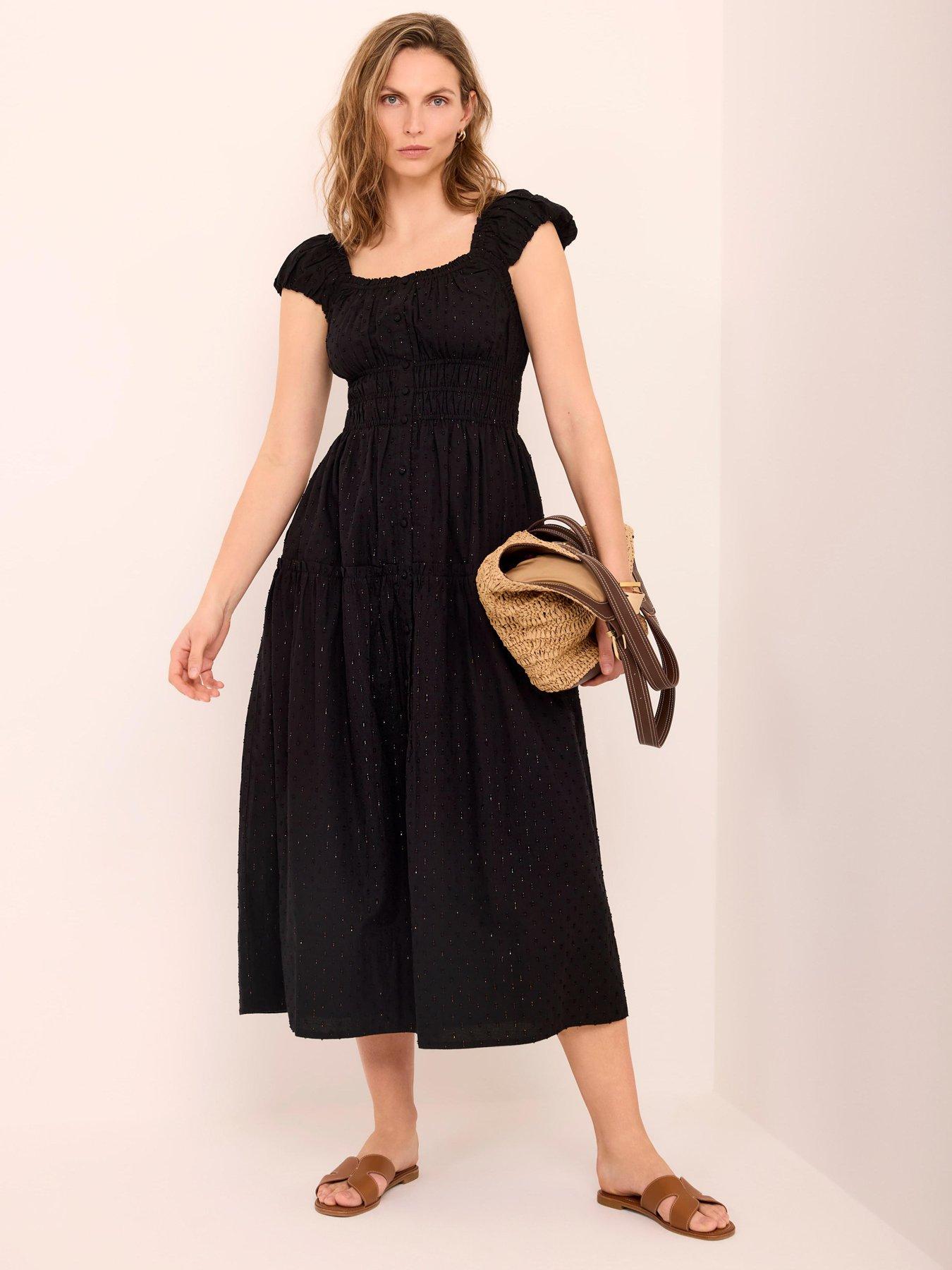Mint Velvet Textured Midi Dress - Black