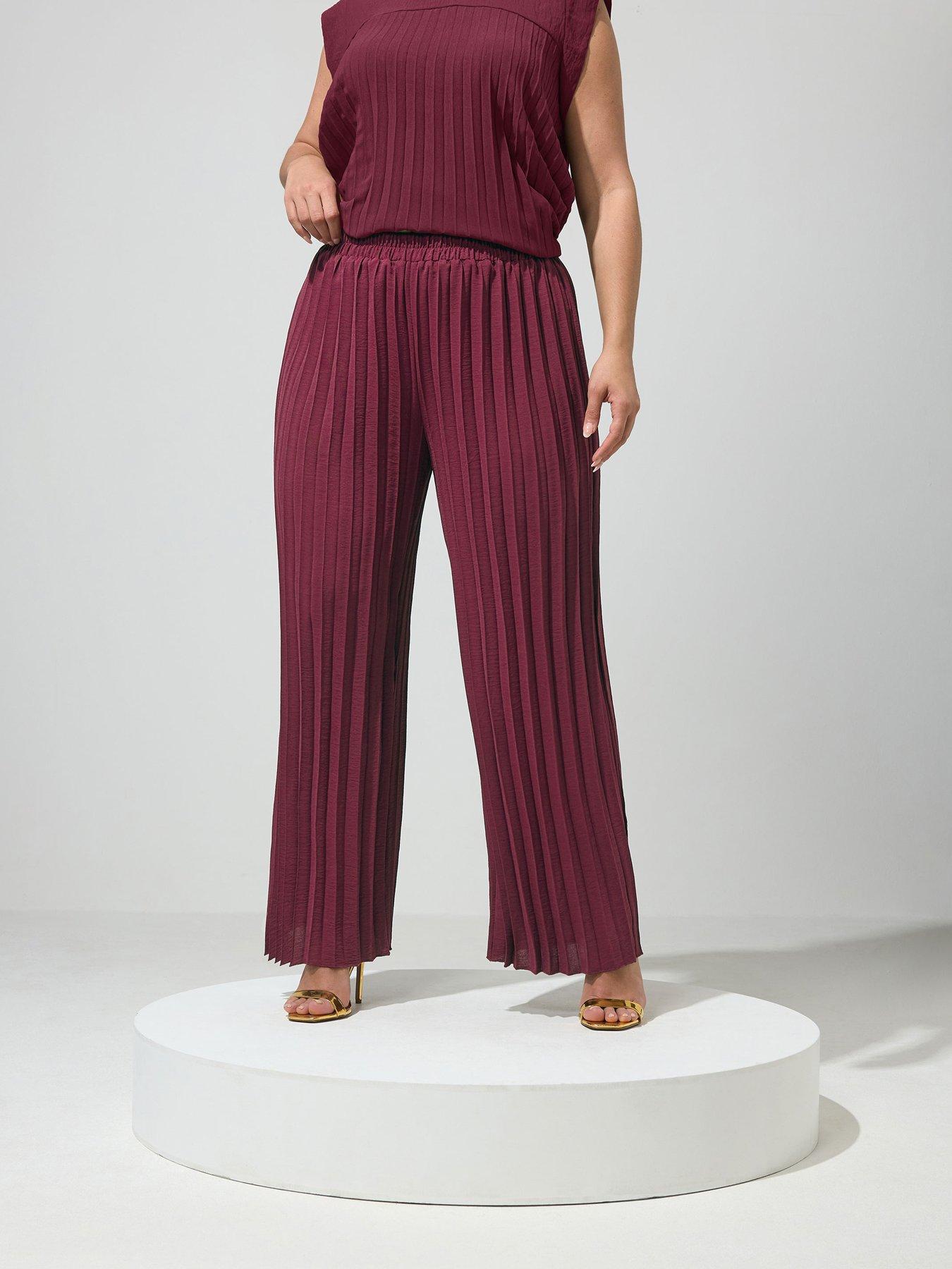 Yours Curve Pleat Detail Trousers - Purple