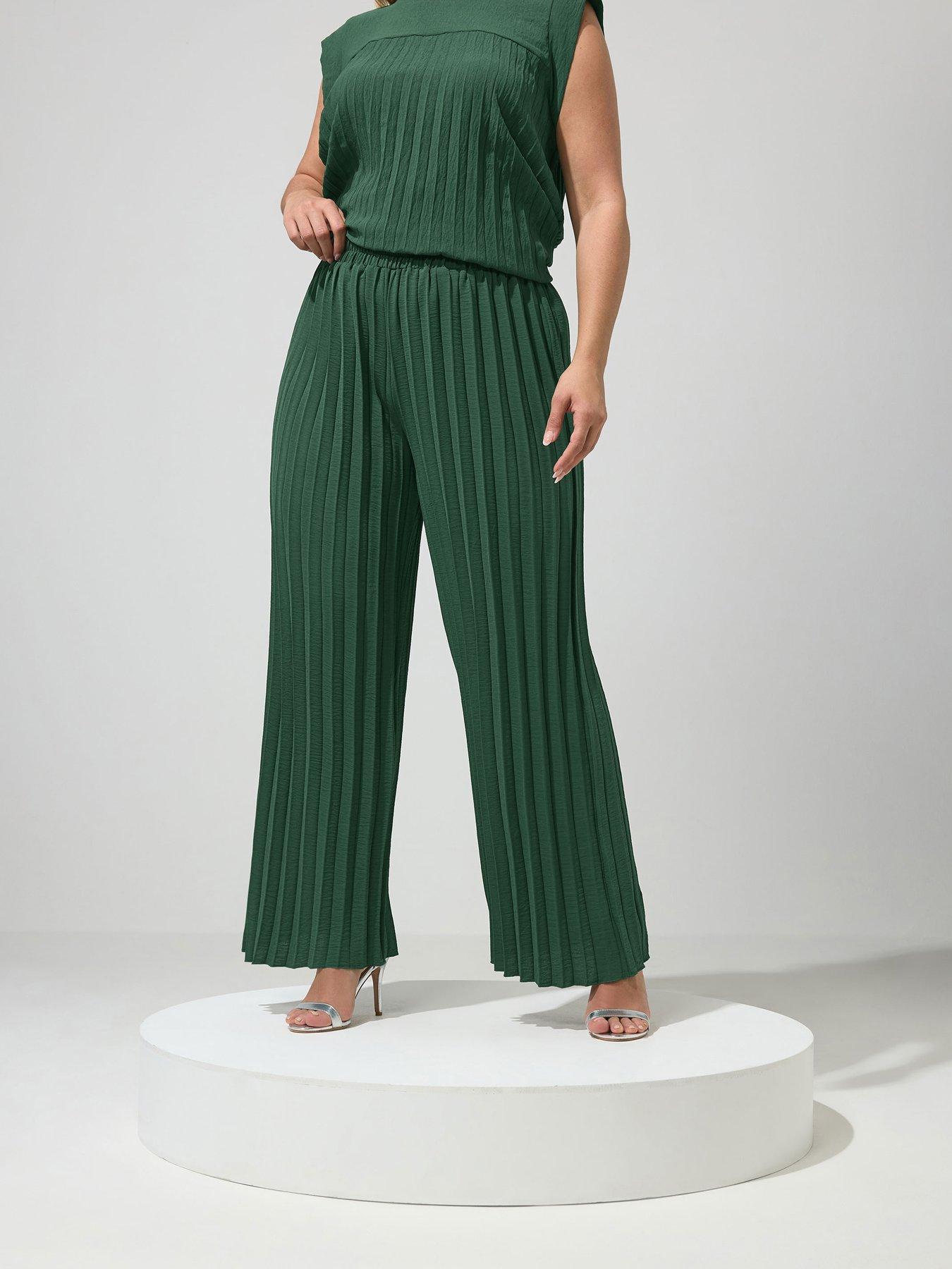 Yours Curve Pleat Detail Trousers - Green