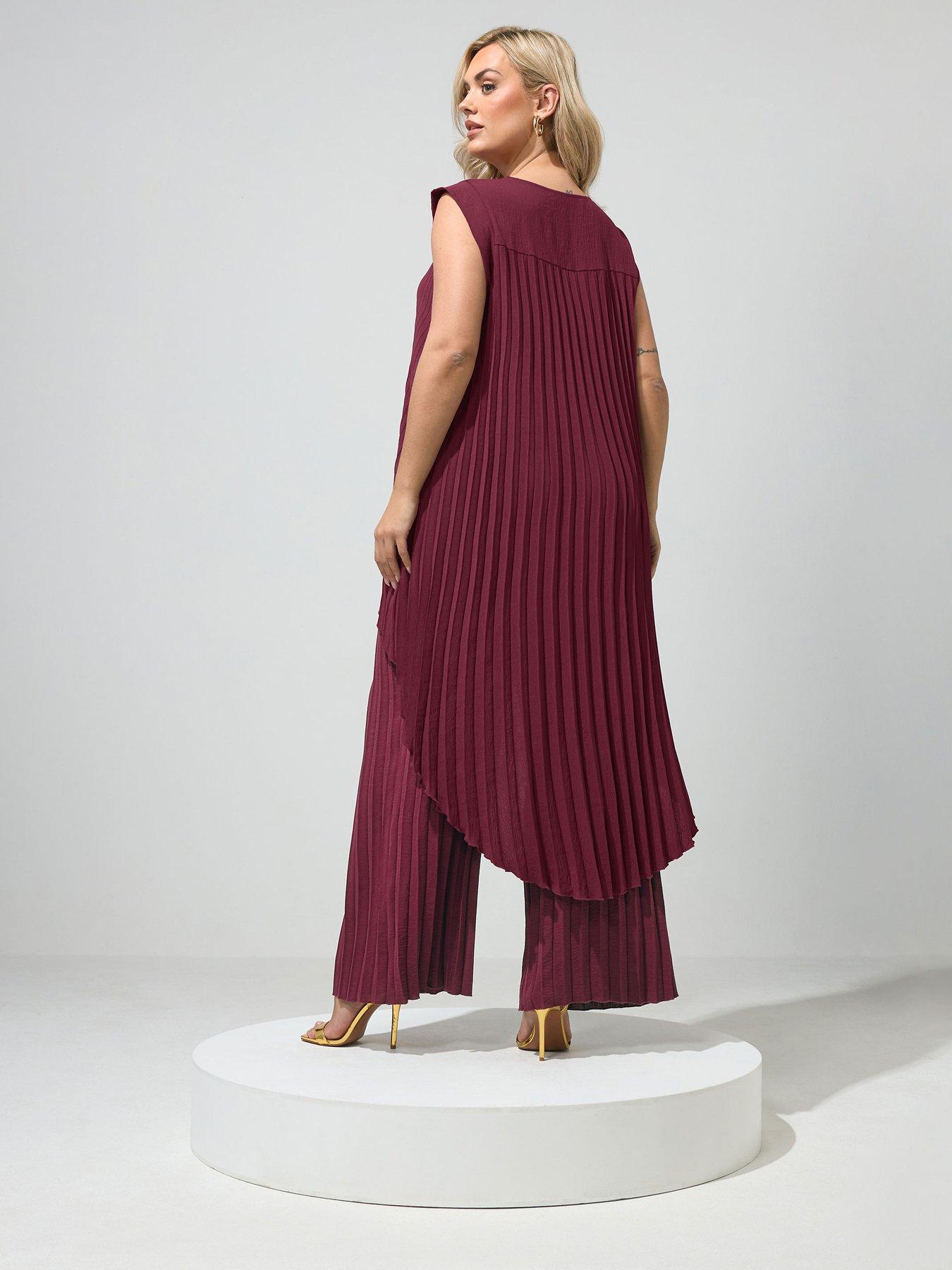 Image 2 of 4 of Yours Curve Pleat Detail Top &amp; Trousers Set