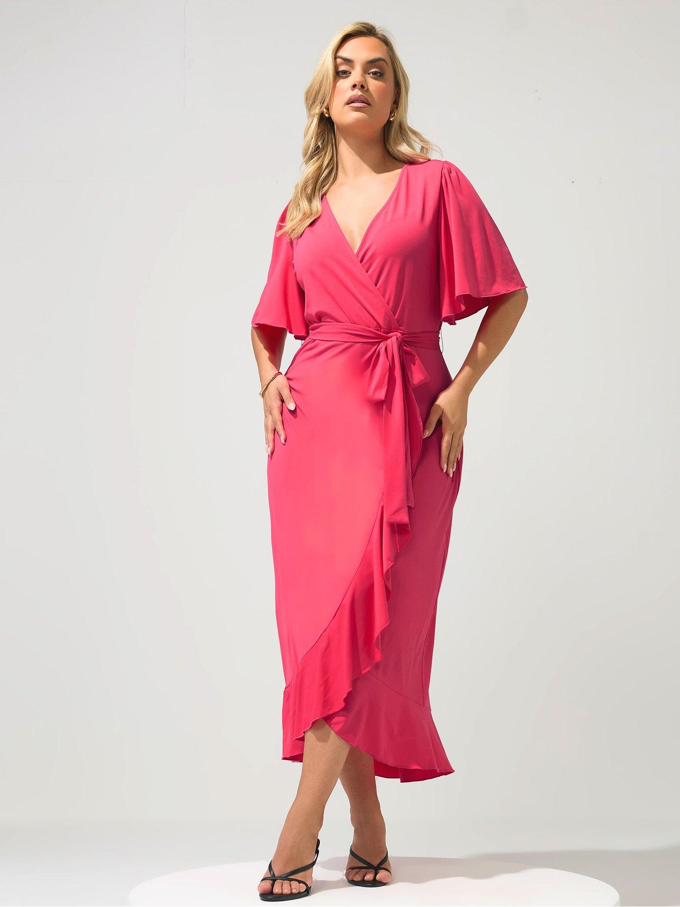 Yours Curve Ruffle Wrap Dress - Pink