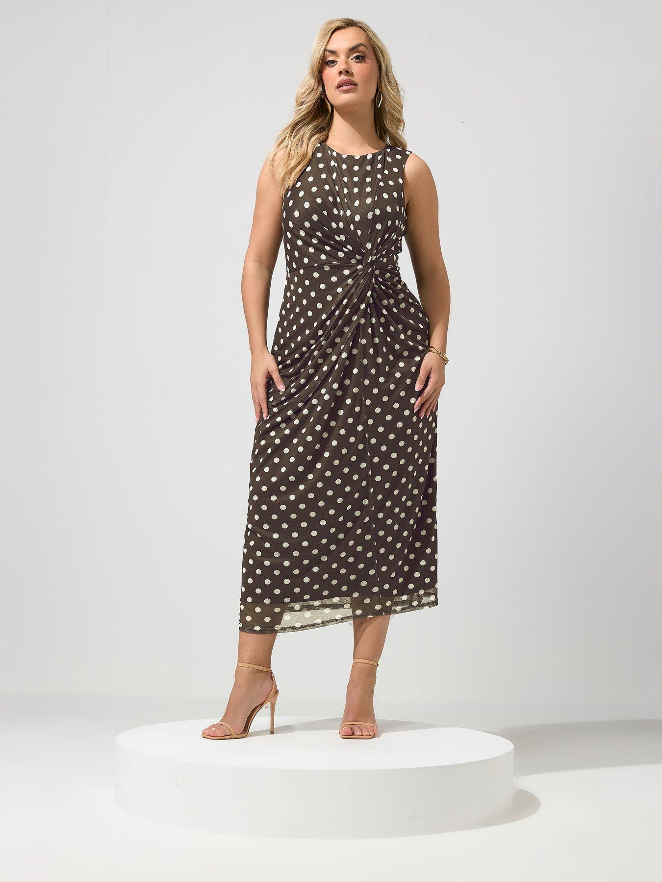 Yours Curve Polkadot Sleeveless Side Twist Dress
