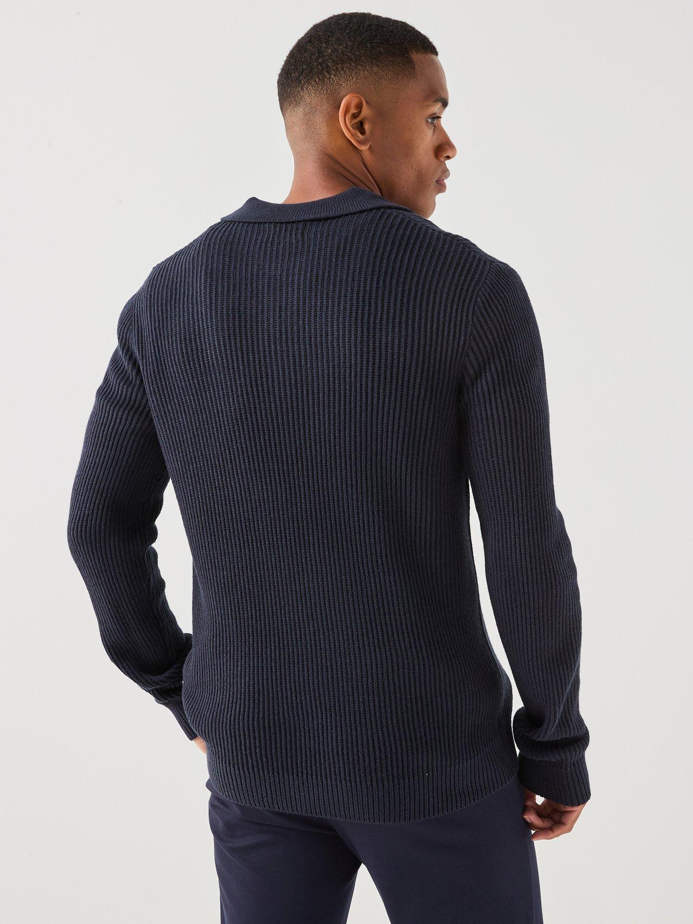 Image 2 of 6 of Jack & Jones Knitted Long Sleeve Polo Shirt - Navy
