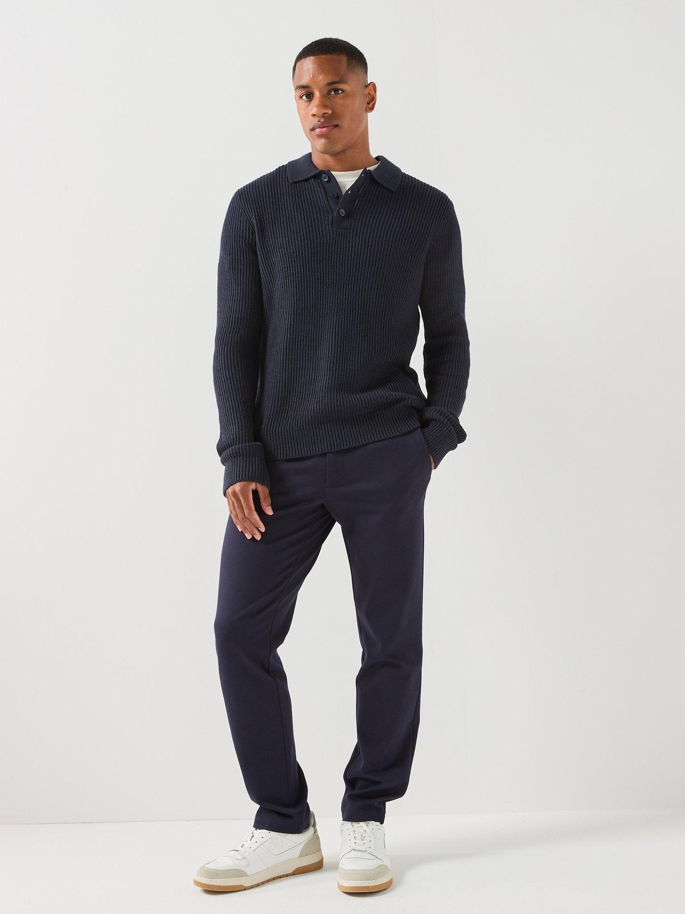 Image 3 of 6 of Jack & Jones Knitted Long Sleeve Polo Shirt - Navy