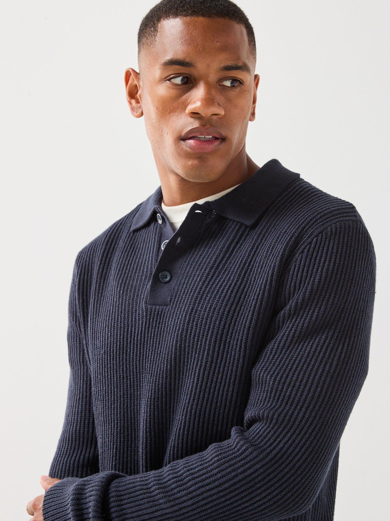 Image 4 of 6 of Jack & Jones Knitted Long Sleeve Polo Shirt - Navy