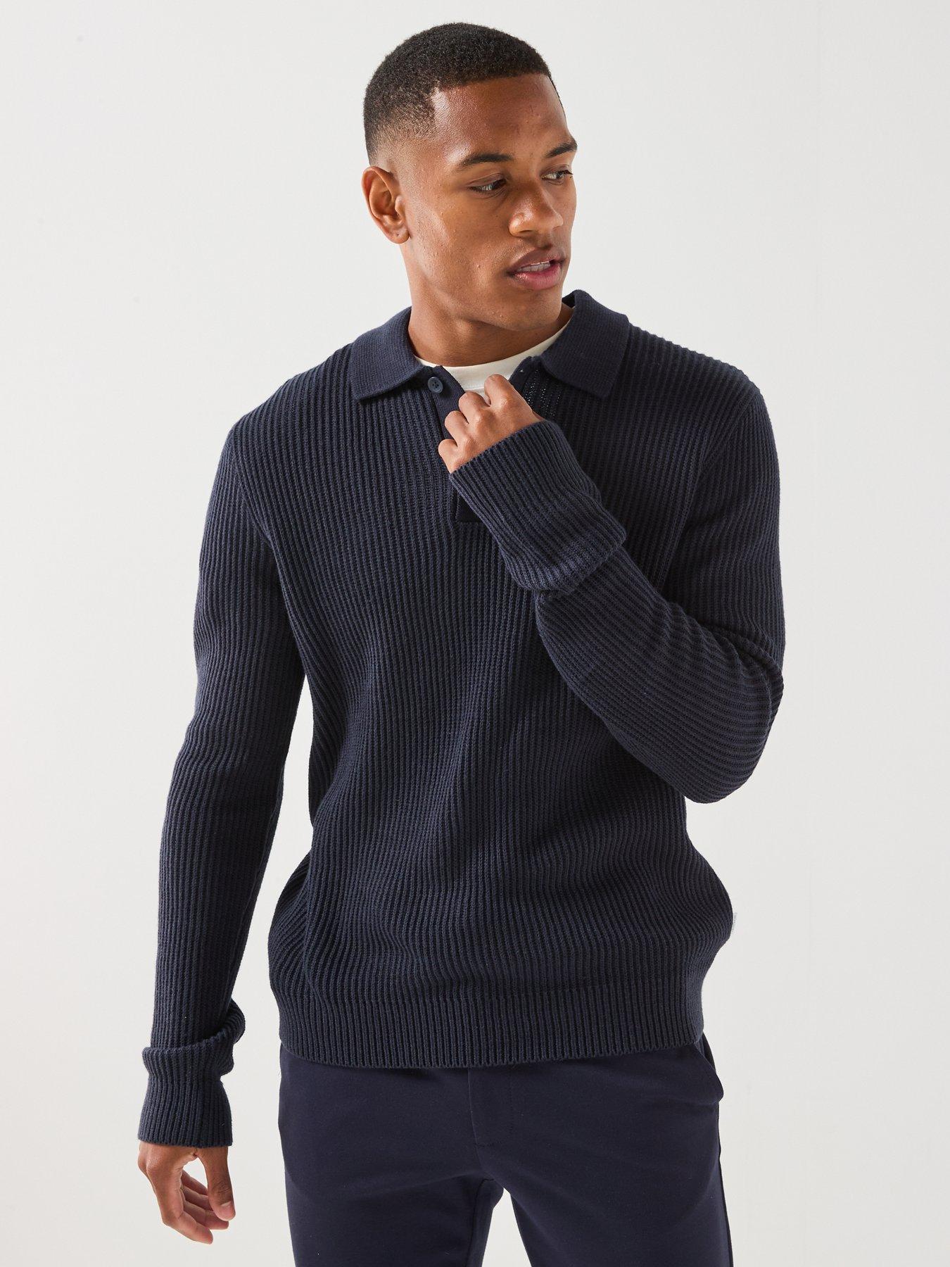 Image 5 of 6 of Jack & Jones Knitted Long Sleeve Polo Shirt - Navy