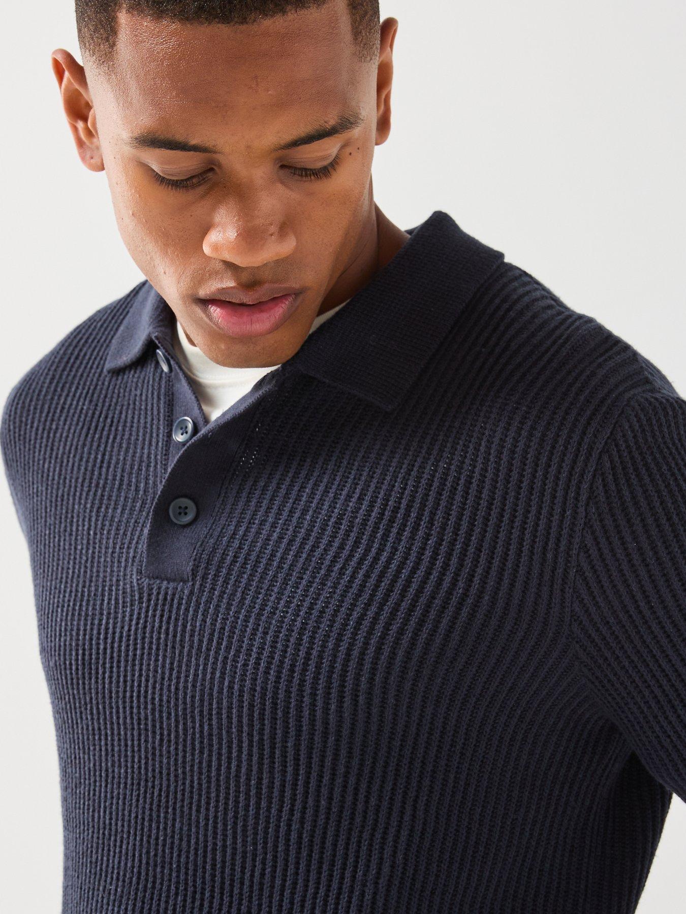 Image 6 of 6 of Jack & Jones Knitted Long Sleeve Polo Shirt - Navy
