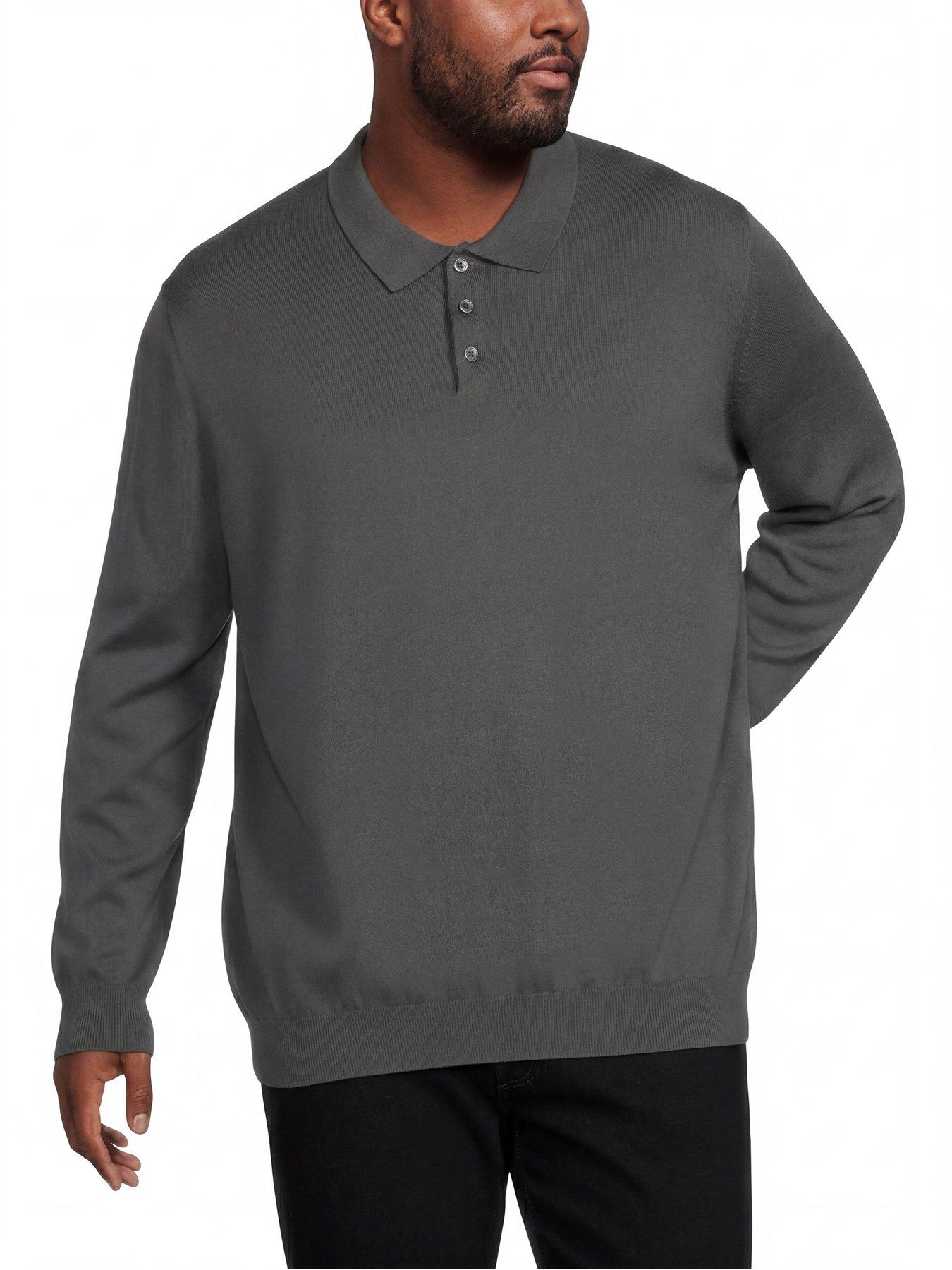 Image 1 of 5 of Jack & Jones Plus Basic Knitted Long Sleeve Polo Shirt - Turbulence