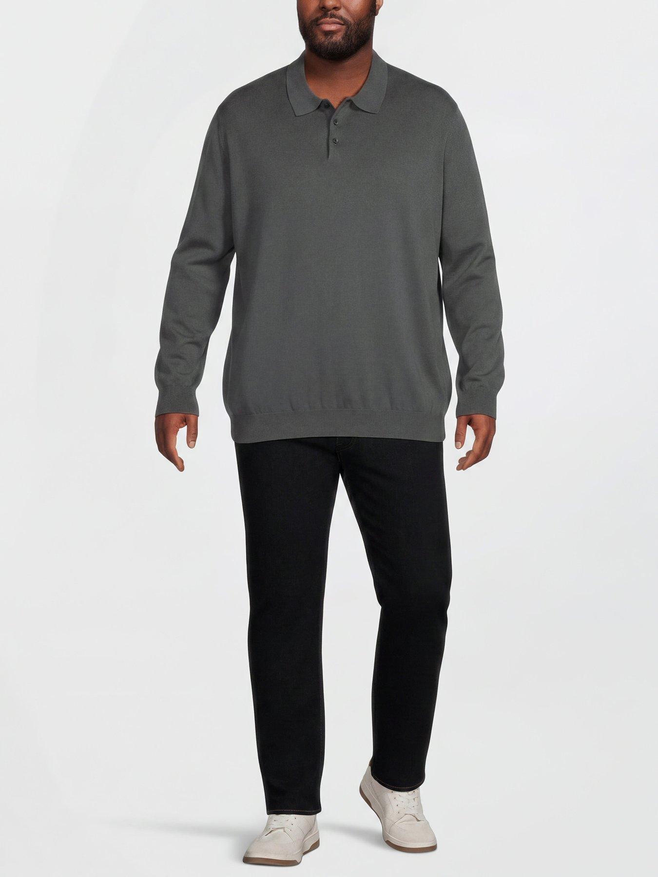 Image 3 of 5 of Jack & Jones Plus Basic Knitted Long Sleeve Polo Shirt - Turbulence