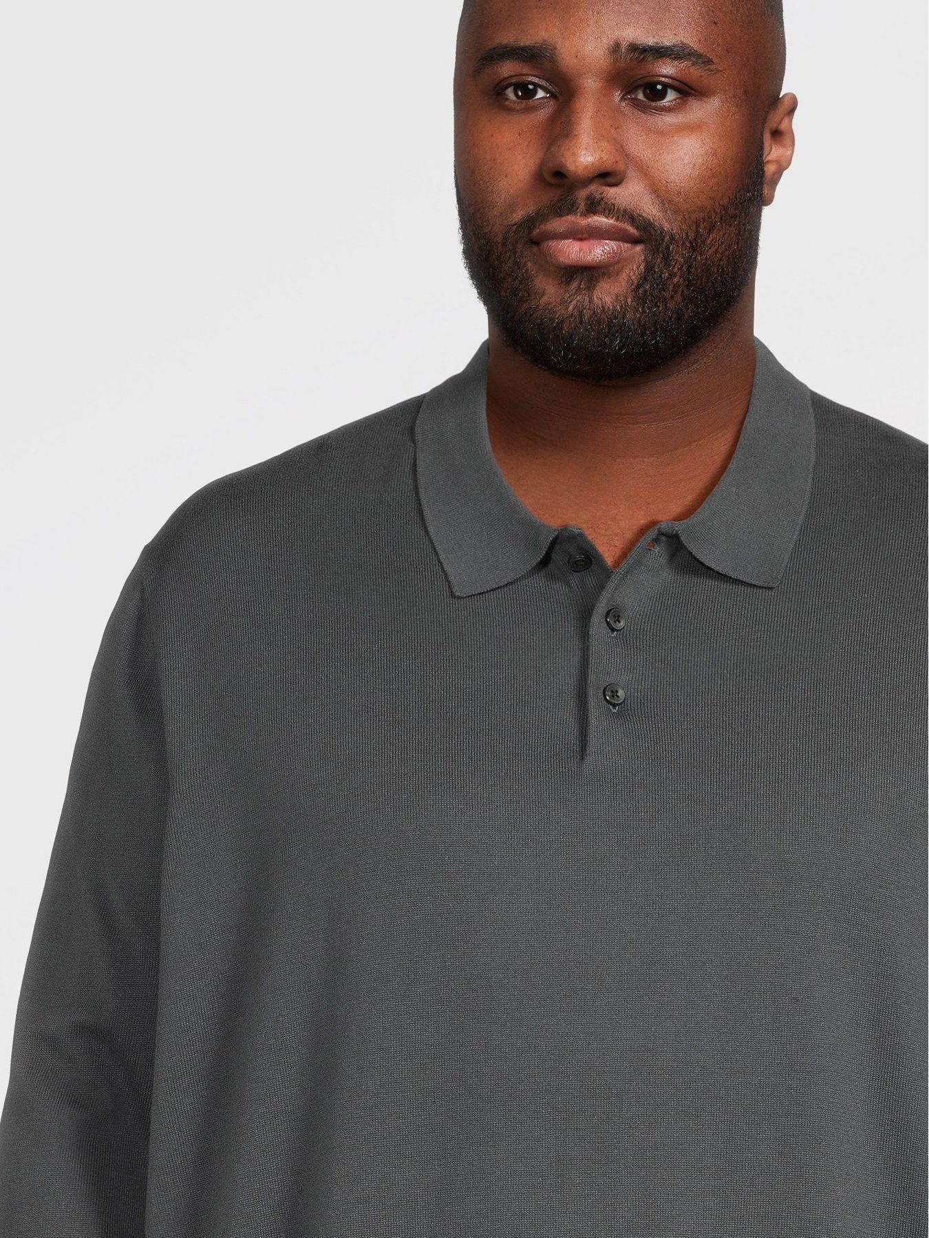 Image 4 of 5 of Jack & Jones Plus Basic Knitted Long Sleeve Polo Shirt - Turbulence