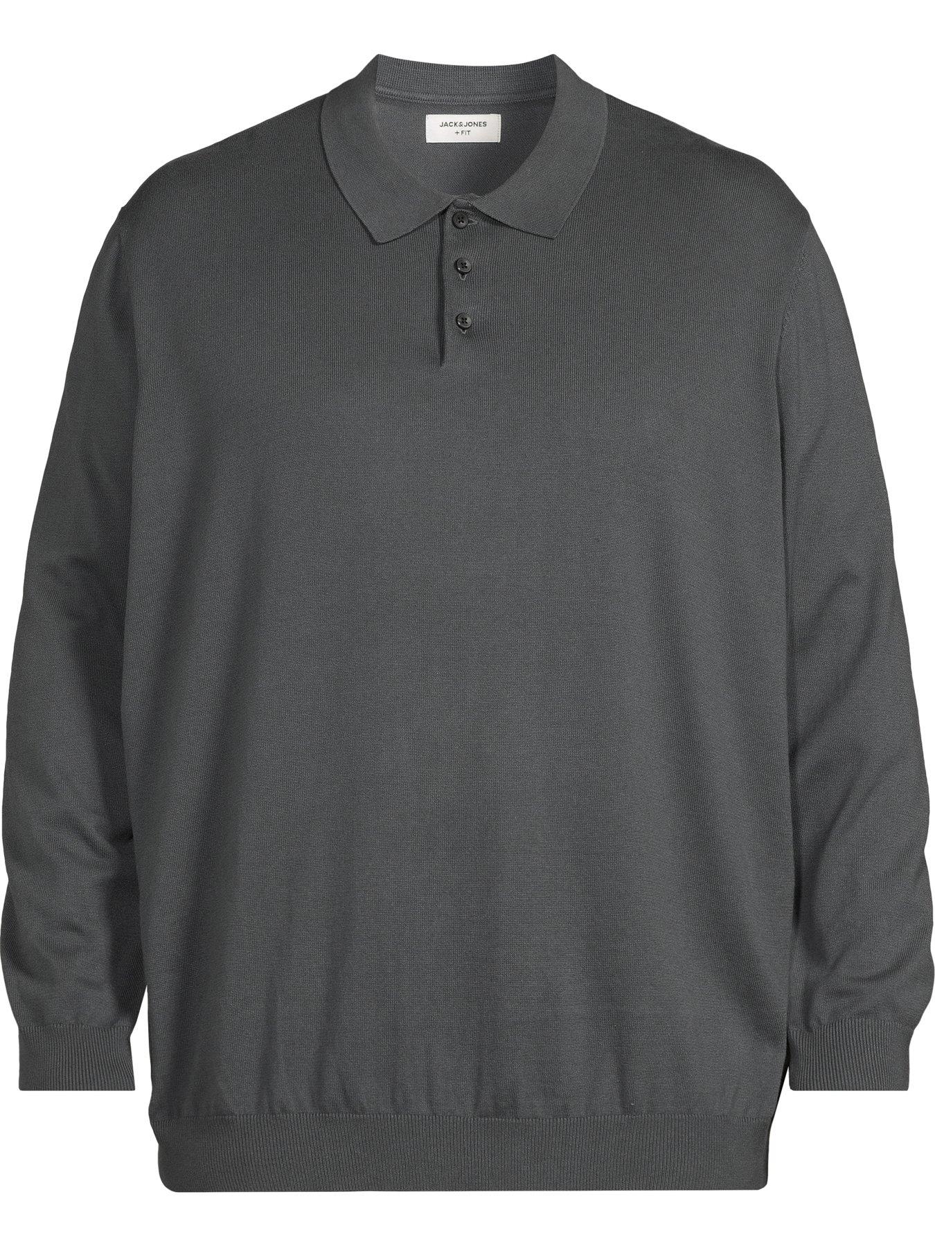 Image 5 of 5 of Jack & Jones Plus Basic Knitted Long Sleeve Polo Shirt - Turbulence