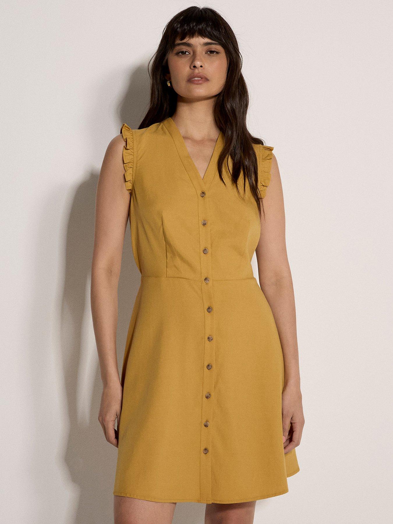 Apricot Ruffle Sleeve Button Down Dress