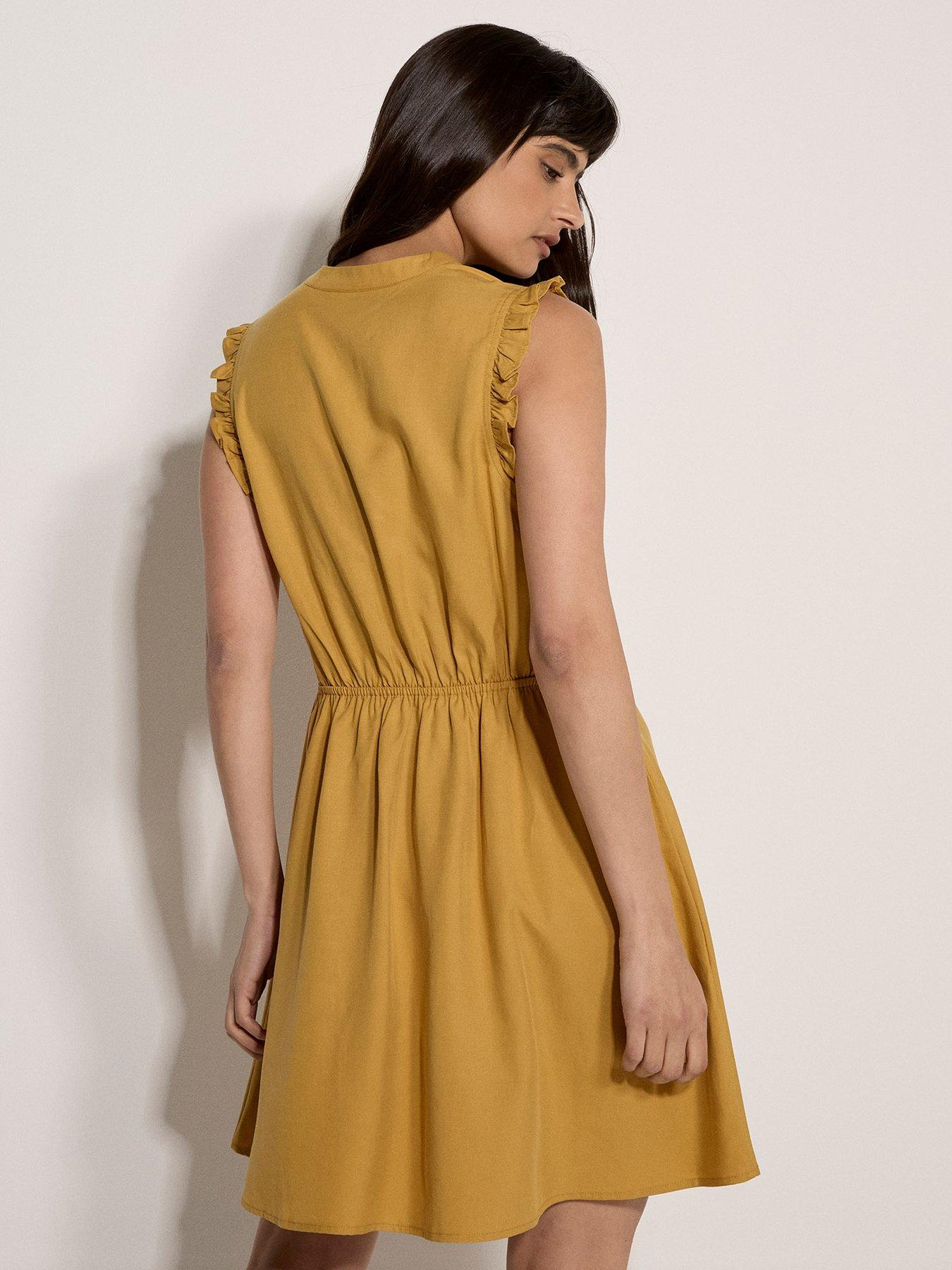 Image 2 of 4 of Apricot Ruffle Sleeve Button Down Dress