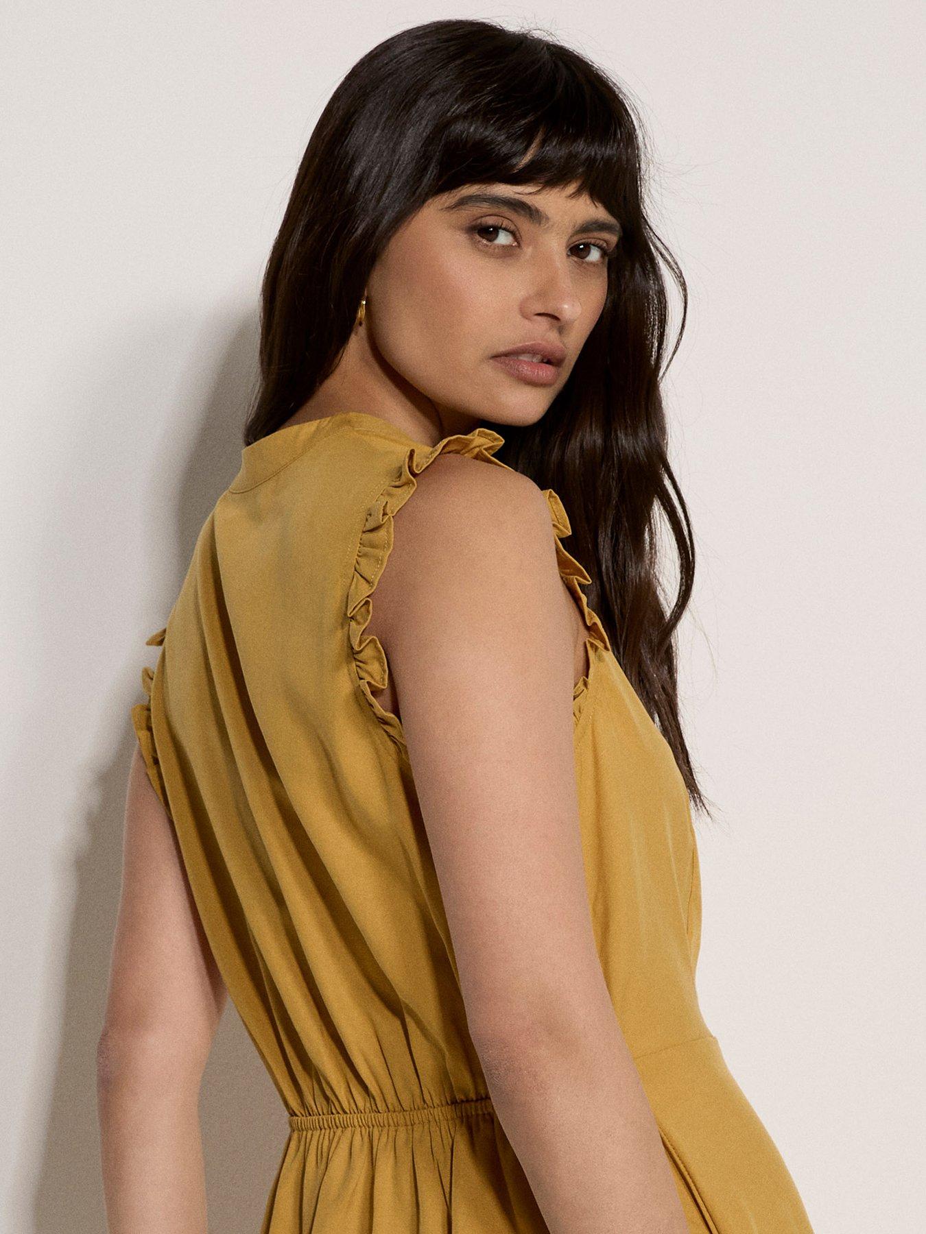 Image 4 of 4 of Apricot Ruffle Sleeve Button Down Dress