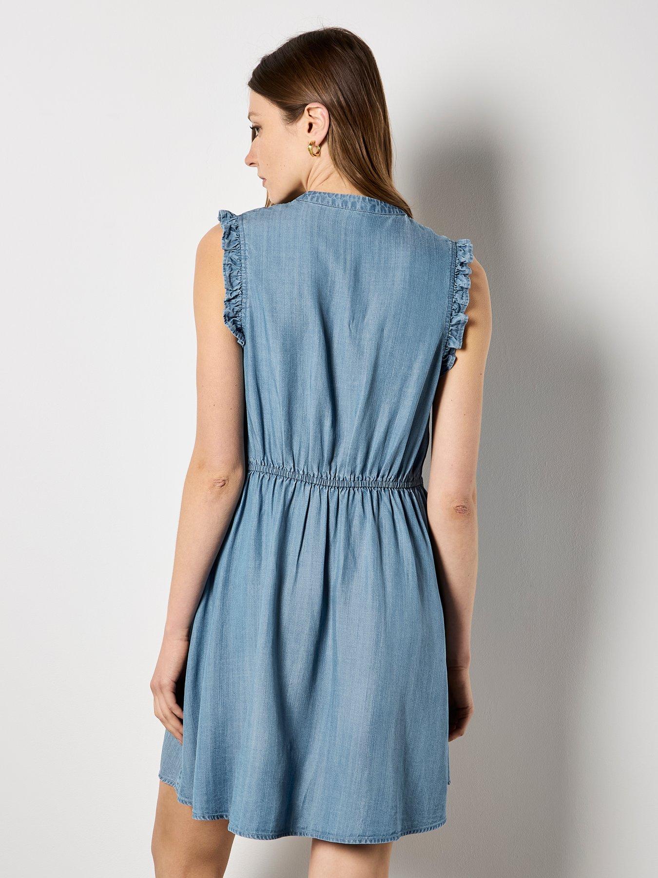 Image 2 of 5 of Apricot Ruffle Sleeve Button Down Dress