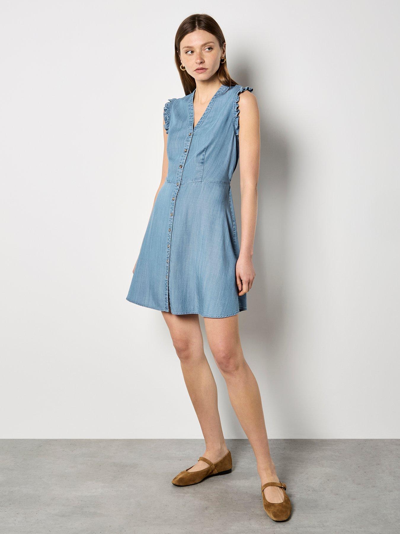 Image 3 of 5 of Apricot Ruffle Sleeve Button Down Dress