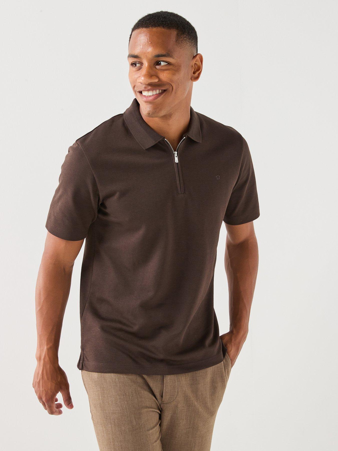 Jack & Jones Premium Ethan Zip Polo Shirt - Dark Brown