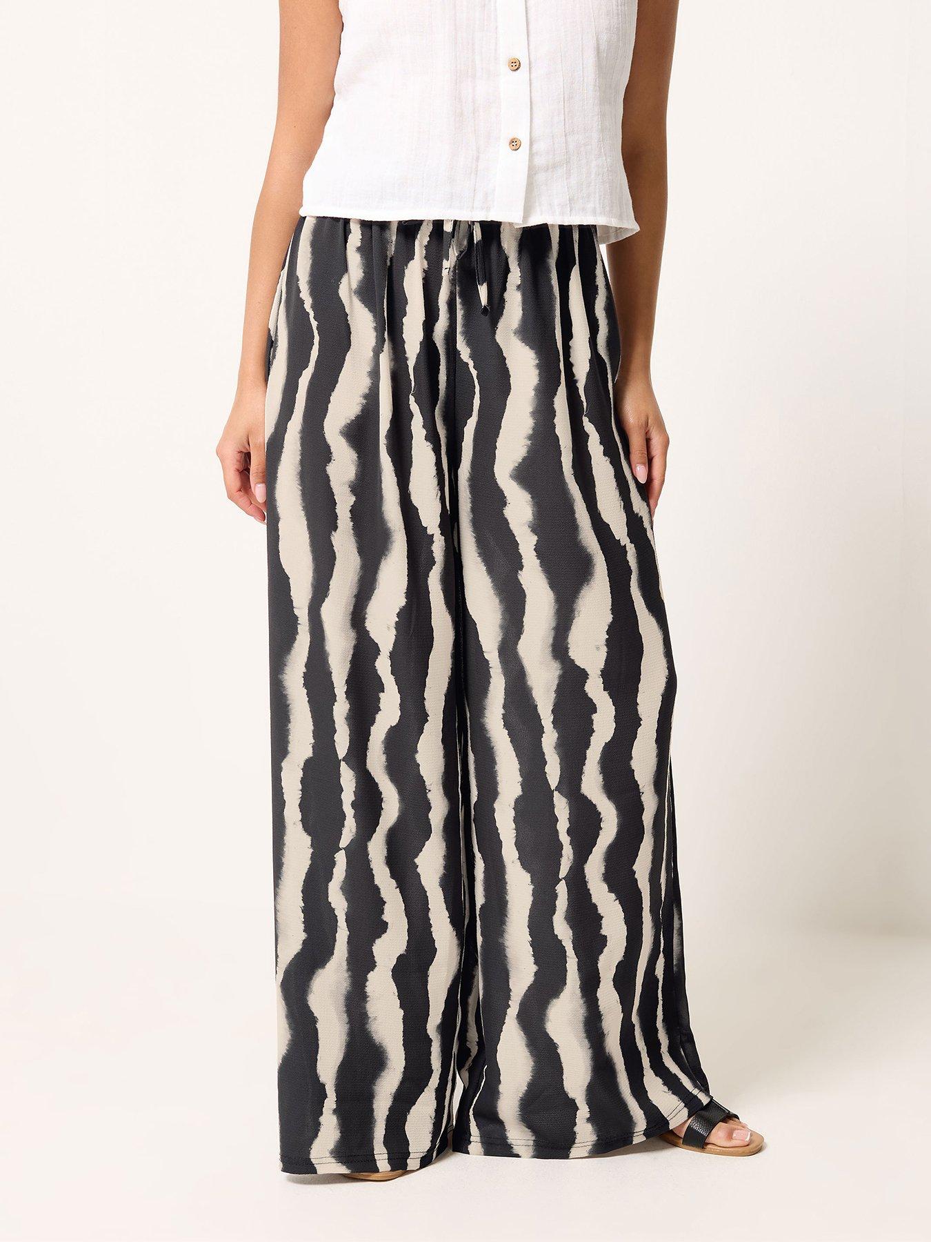 PixieGirl Petite Zebra Print Blur Wide Leg Trousers - Black