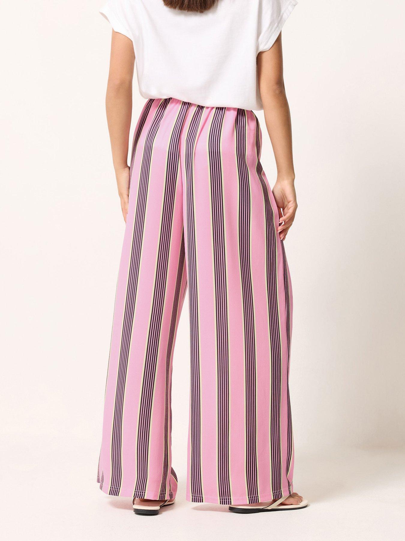 Image 2 of 5 of PixieGirl Petite Stripe Print Wide Leg Trousers - Pink