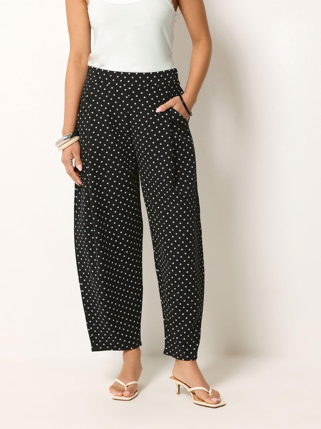 PixieGirl Petite Polka Dot Barrel Leg Trousers - Black