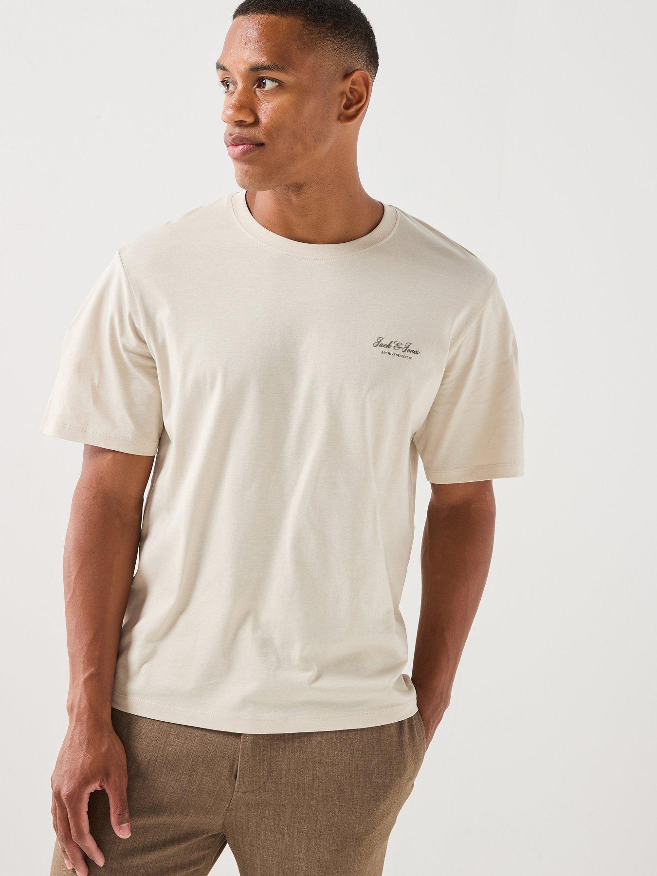 Jack & Jones Archive Graphic Crew Neck T-Shirt - Cream