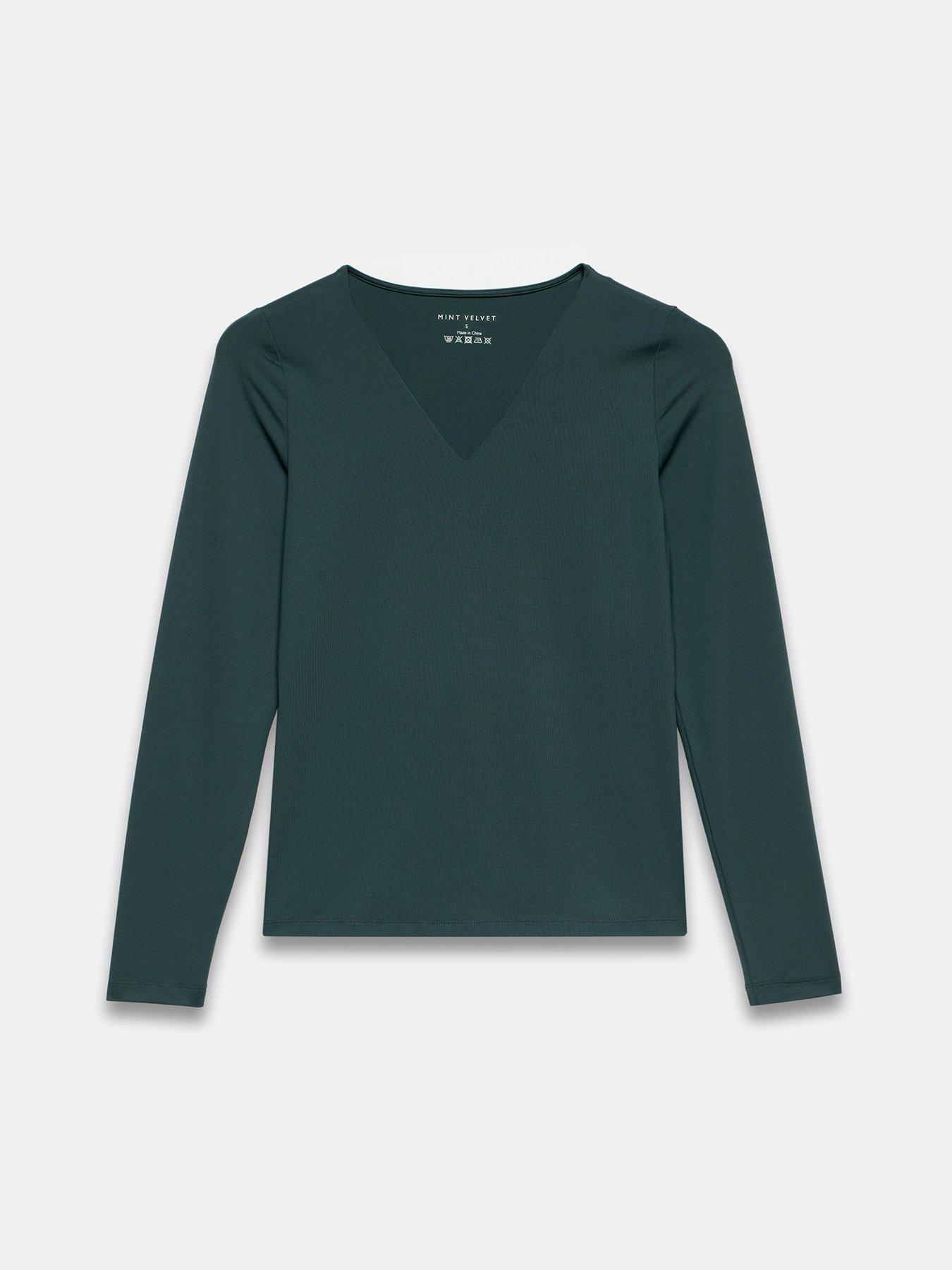  image of mint-velvet-v-neck-layering-top-green