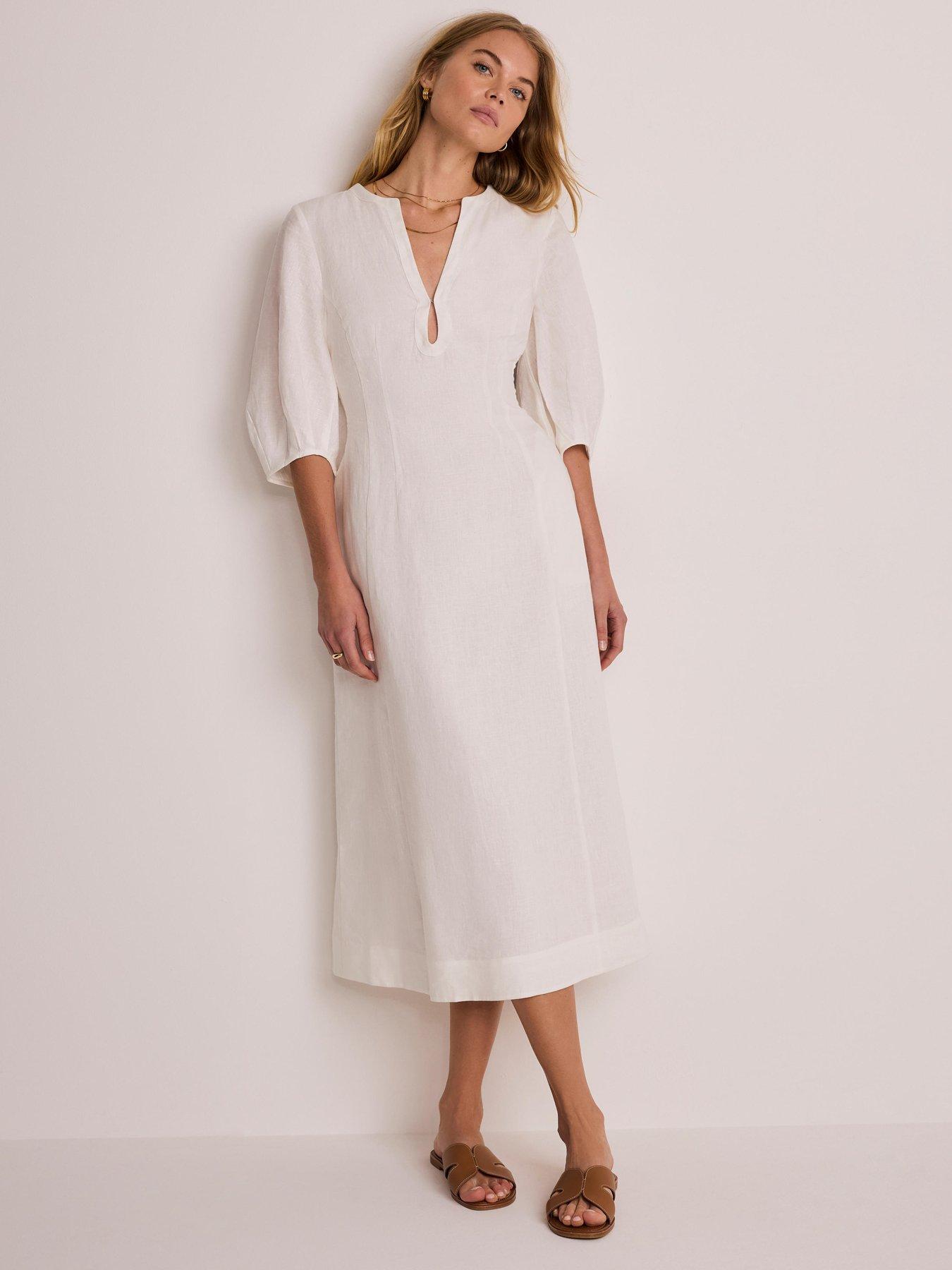 Mint Velvet Linen Midi Dress - White