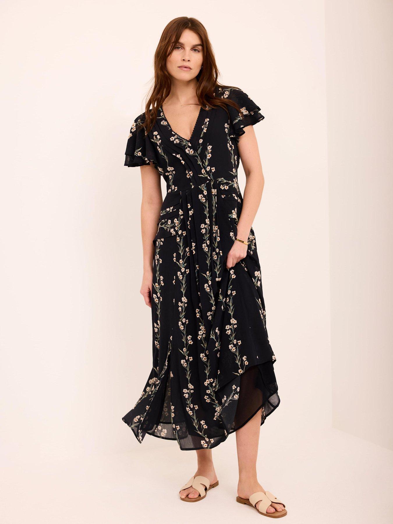 Image 3 of 6 of Mint Velvet Floral Print Pleat Midi Dress