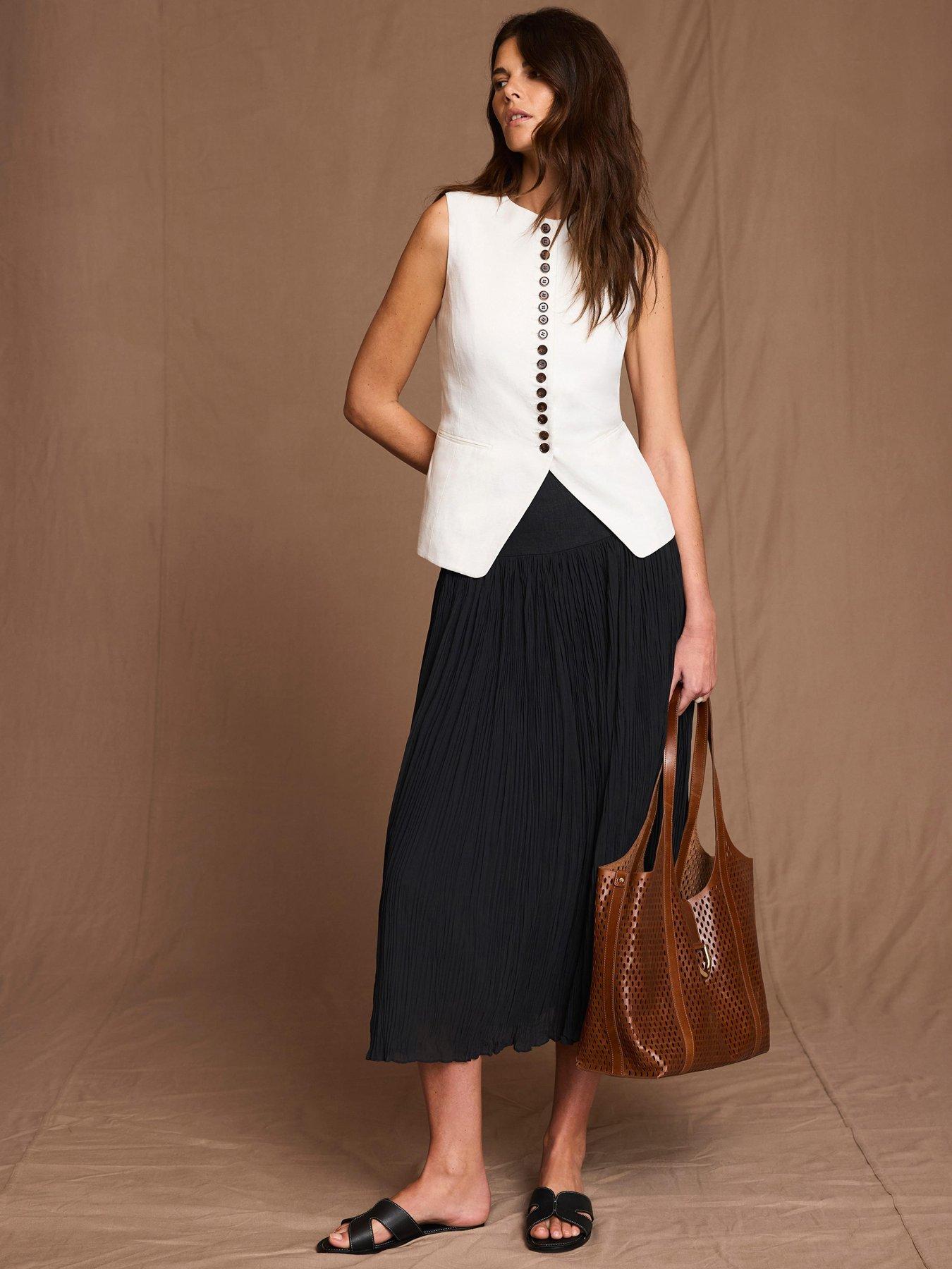 Image 1 of 6 of Mint Velvet Black Linen Mix Crinkle Skirt