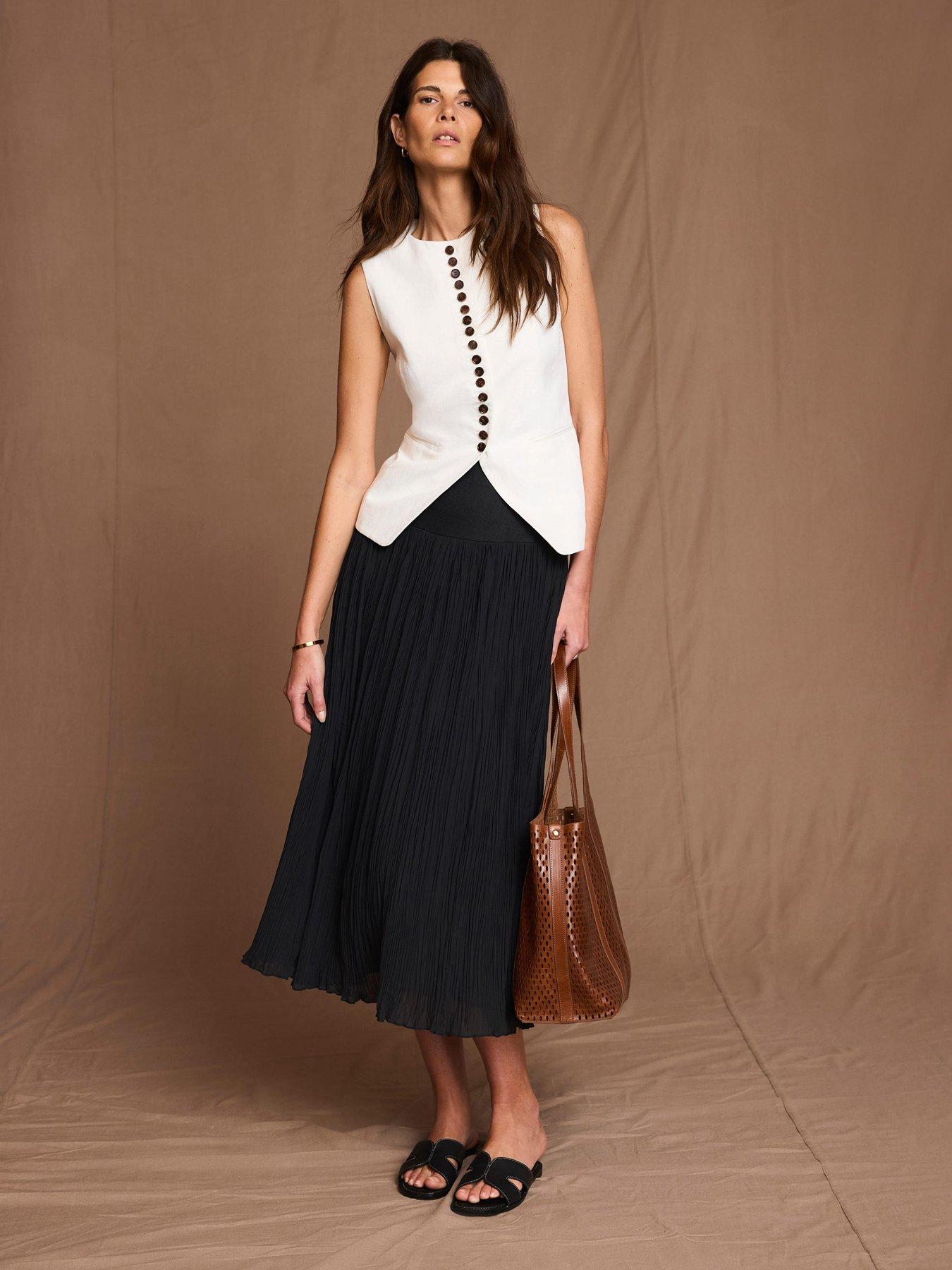 Image 2 of 6 of Mint Velvet Black Linen Mix Crinkle Skirt