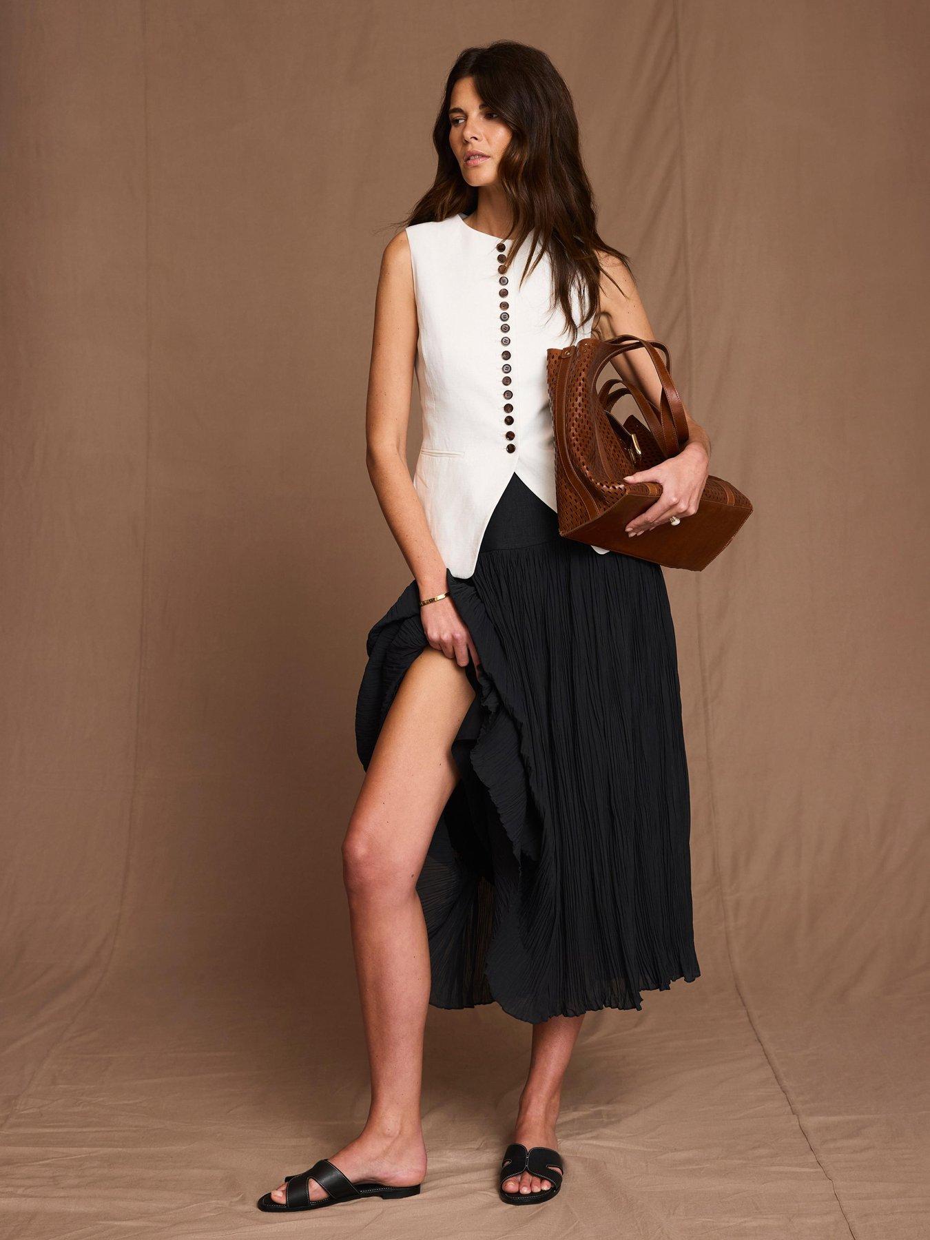 Image 3 of 6 of Mint Velvet Black Linen Mix Crinkle Skirt