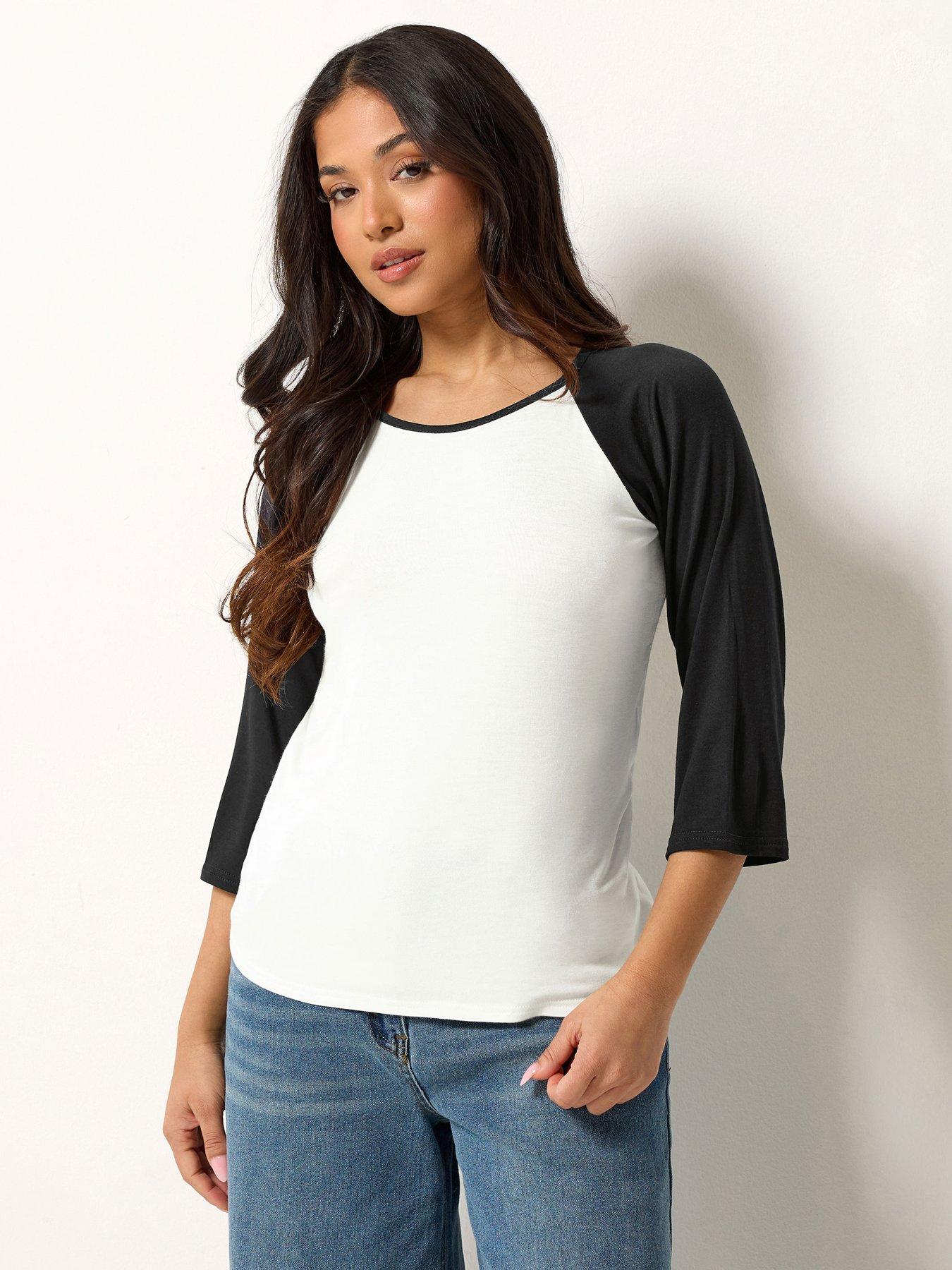 Image 1 of 4 of PixieGirl Petite 3/4 Sleeve Viscose Raglan T-Shirt - Black/White