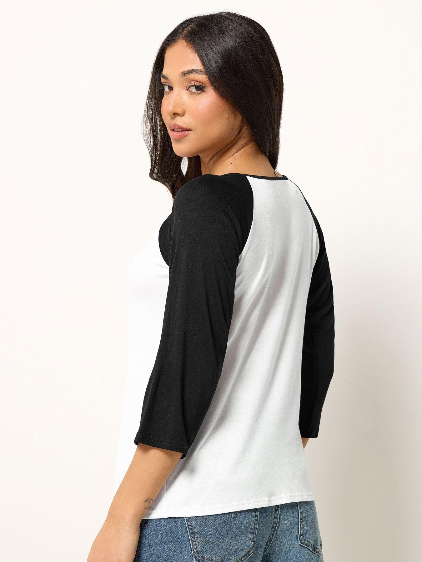Image 2 of 4 of PixieGirl Petite 3/4 Sleeve Viscose Raglan T-Shirt - Black/White
