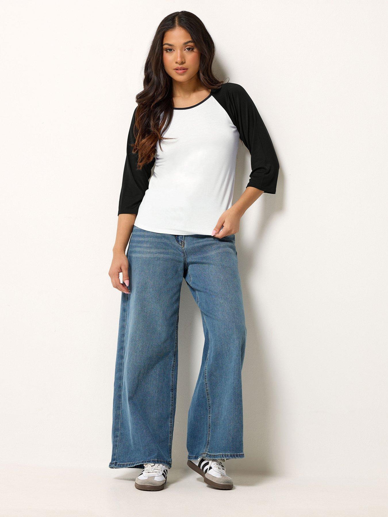 Image 3 of 4 of PixieGirl Petite 3/4 Sleeve Viscose Raglan T-Shirt - Black/White