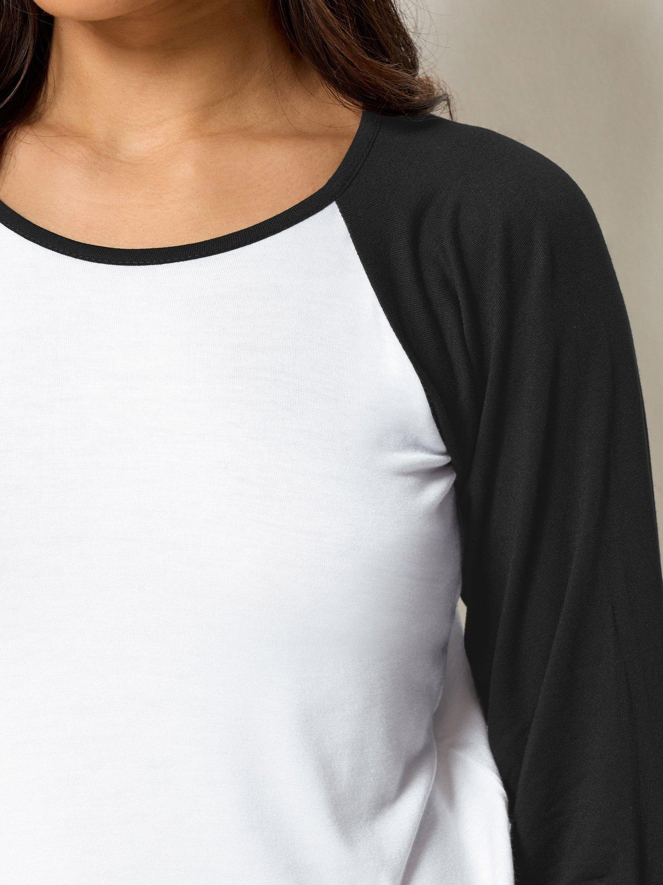 Image 4 of 4 of PixieGirl Petite 3/4 Sleeve Viscose Raglan T-Shirt - Black/White
