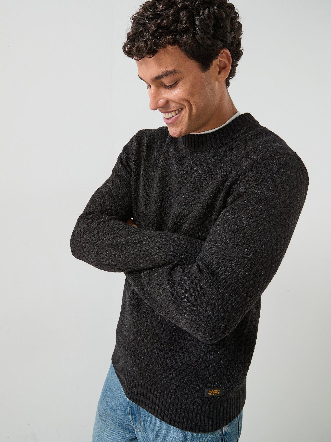 Image 1 of 6 of Jack & Jones Mens Blake Textured Regular Fit Jumper - Black
