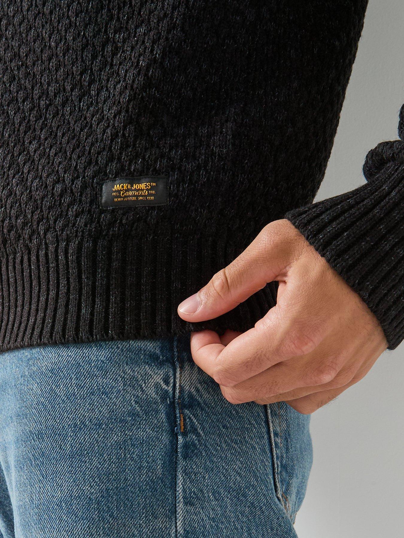 Image 4 of 6 of Jack & Jones Mens Blake Textured Regular Fit Jumper - Black