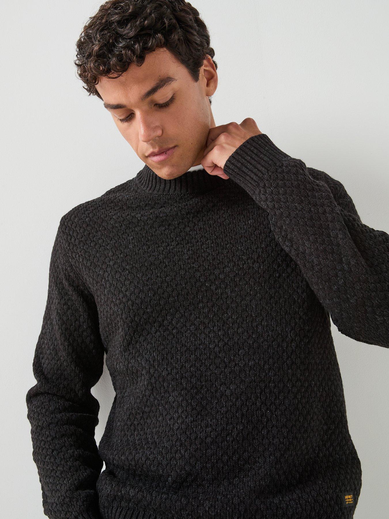 Image 5 of 6 of Jack & Jones Mens Blake Textured Regular Fit Jumper - Black