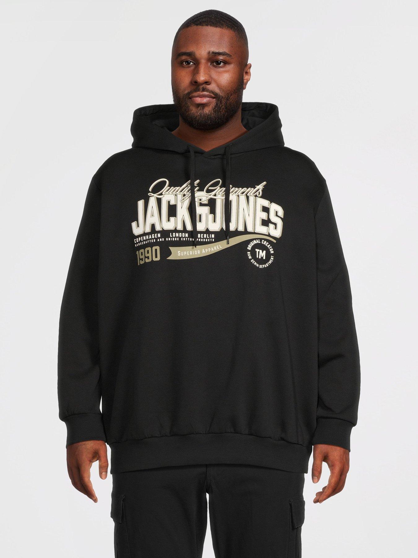 Image 1 of 5 of Jack & Jones Men's Plus Size Graphic Hoodie with Kangaroo Pocket - Black
