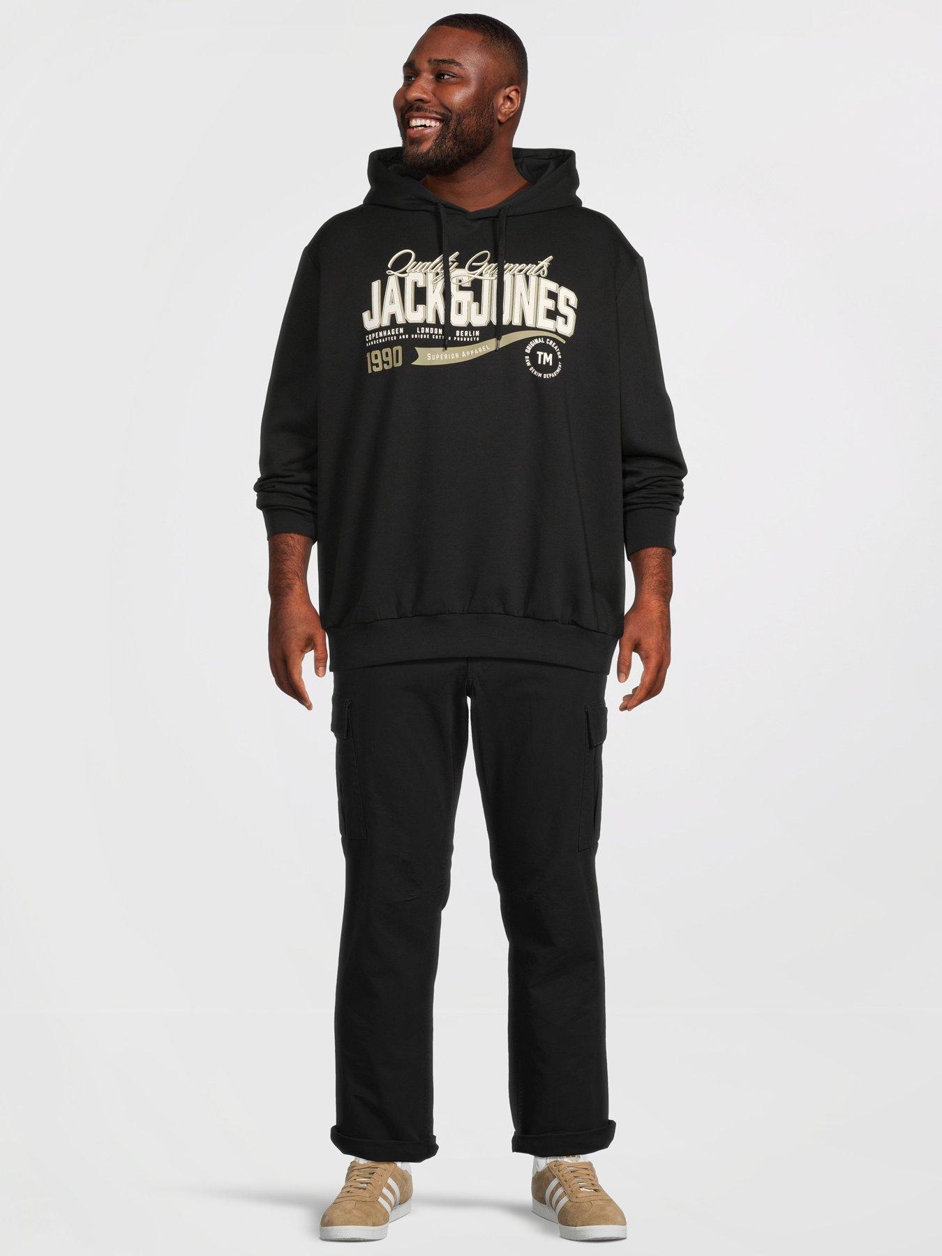 Image 3 of 5 of Jack & Jones Men's Plus Size Graphic Hoodie with Kangaroo Pocket - Black