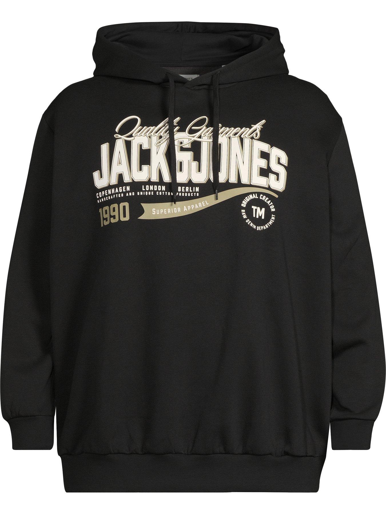 Image 5 of 5 of Jack & Jones Men's Plus Size Graphic Hoodie with Kangaroo Pocket - Black