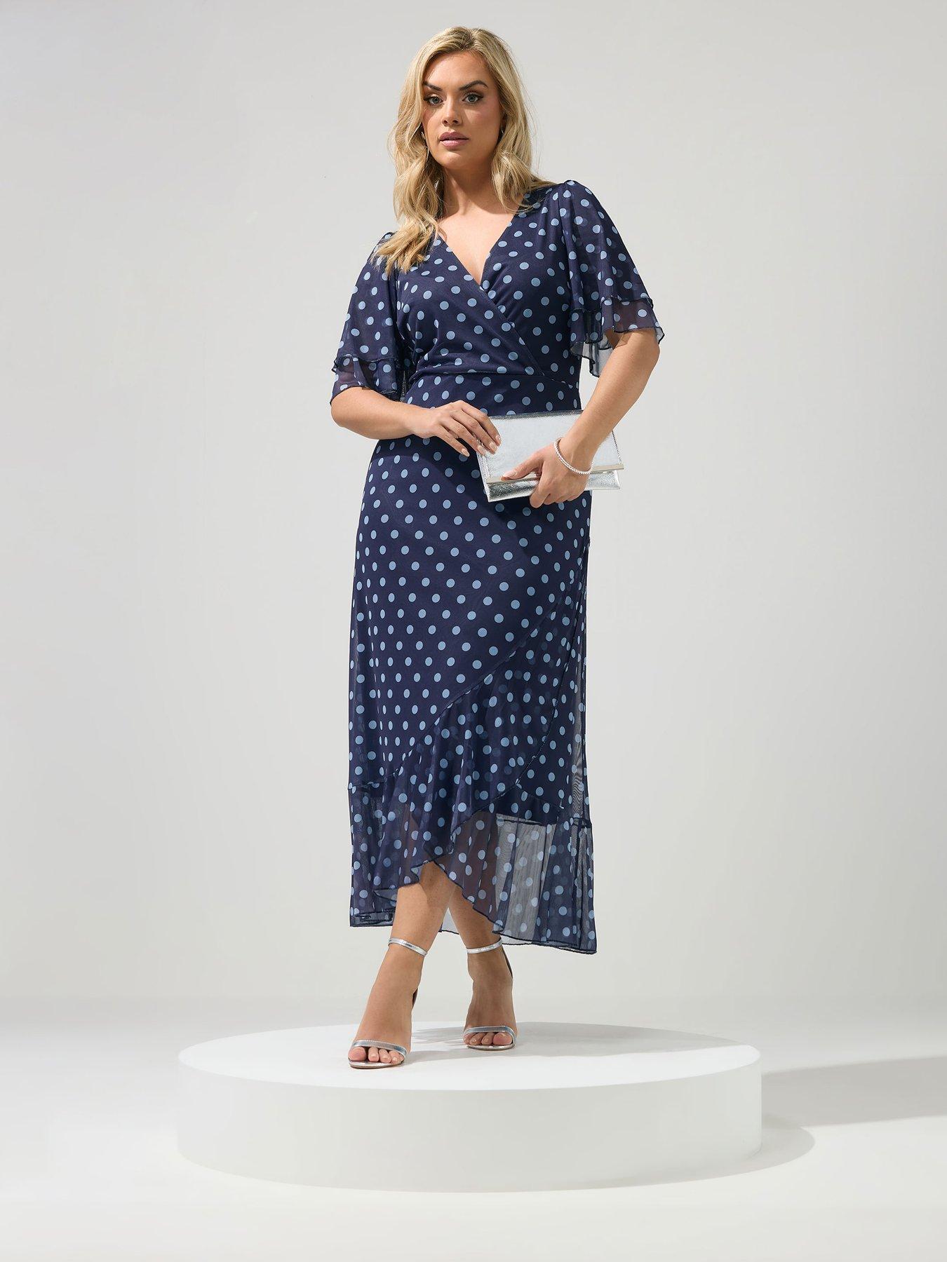 Image 3 of 5 of Yours Curve Polkdot Mesh Wrap Ruffle Dress