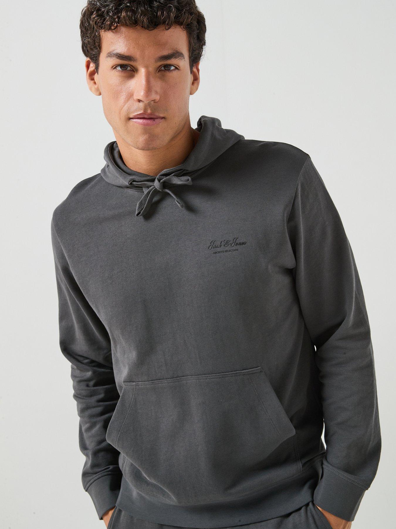 Image 1 of 6 of Jack & Jones Men's Graphic Hoodie with Kangaroo Pocket - Dark Grey