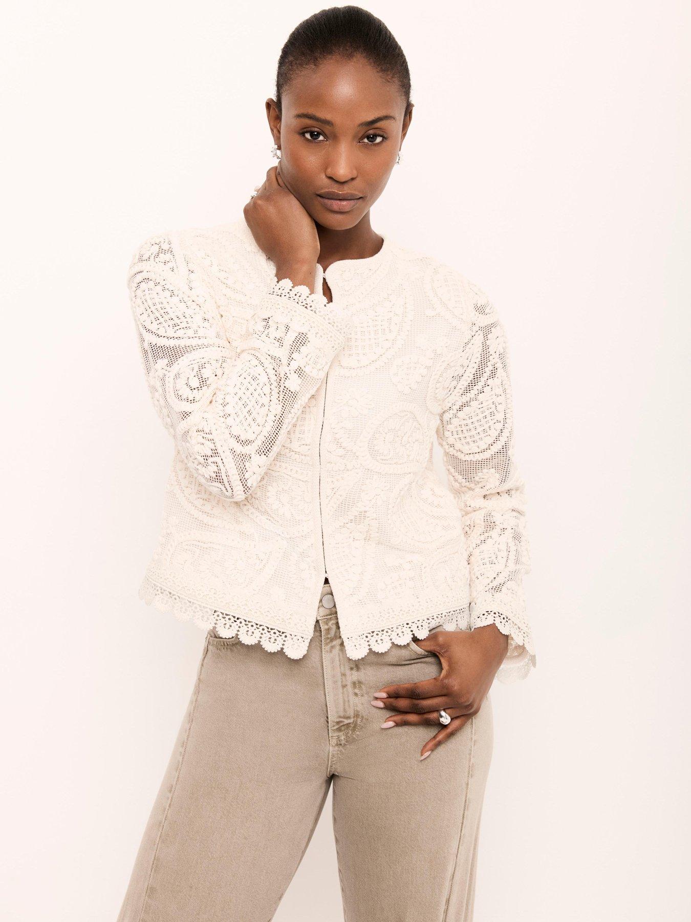  image of mint-velvet-neutral-crochet-jacket-beige